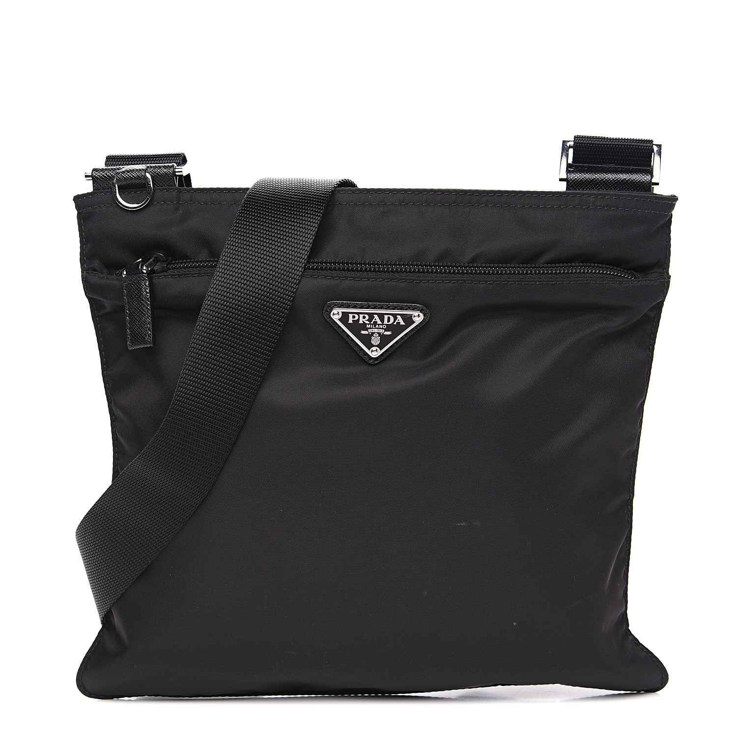 PRADA Nylon Flat Messenger Bag Black 550657 | FASHIONPHILE
