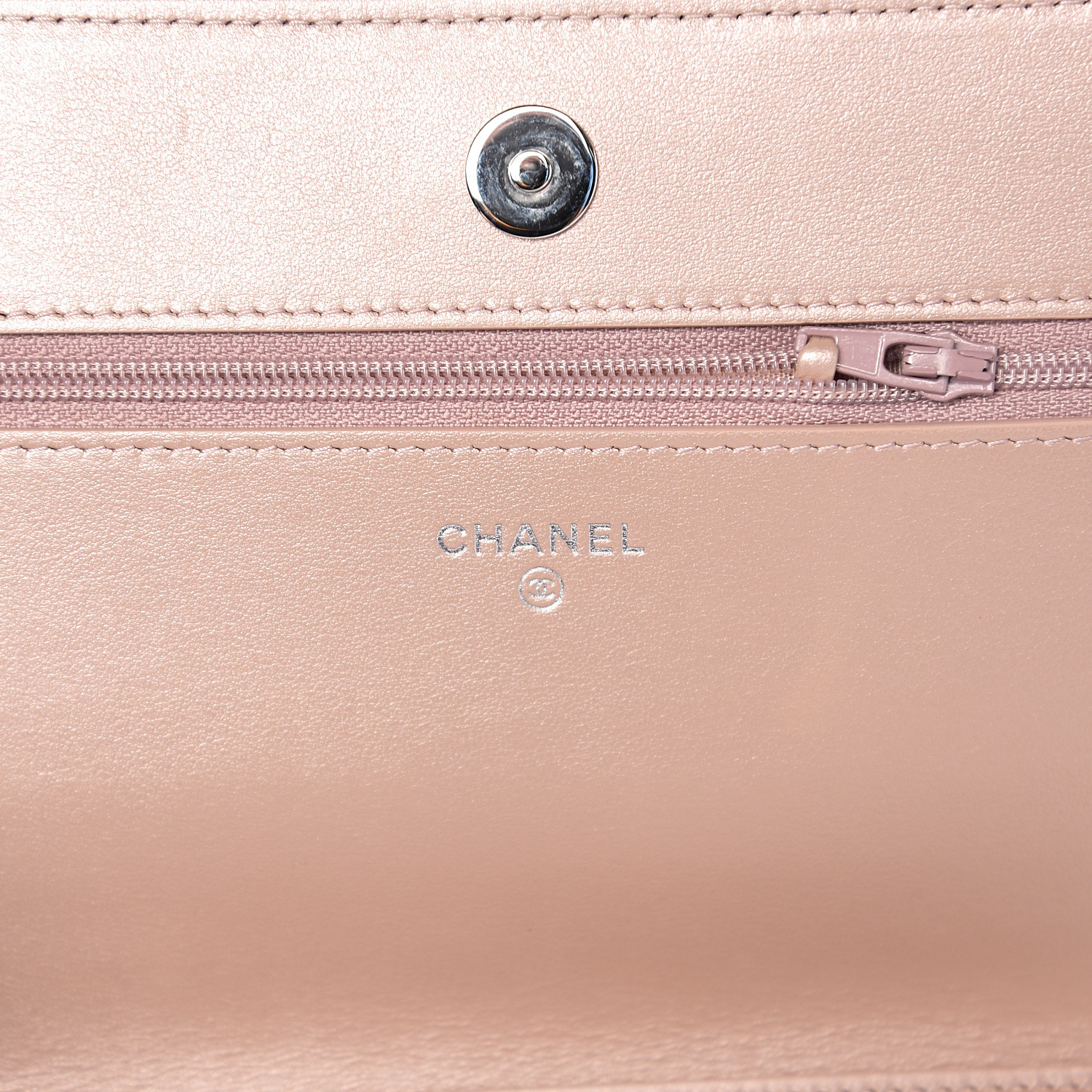 CHANEL Goatskin Camellia Embossed Wallet On Chain WOC Light Pink 556406