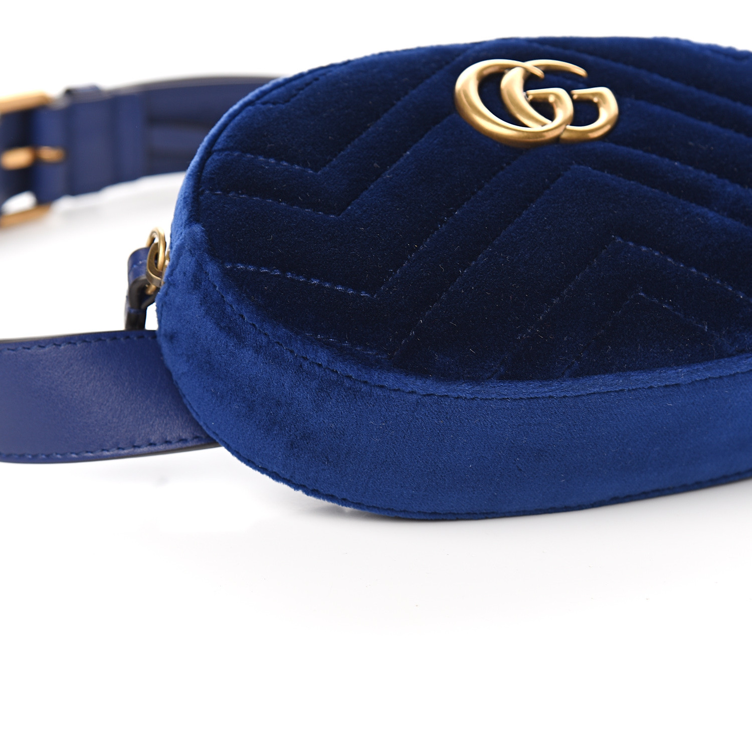 GUCCI Velvet Matelasse GG Marmont Belt Bag 85 34 Cobalt Blue 552164