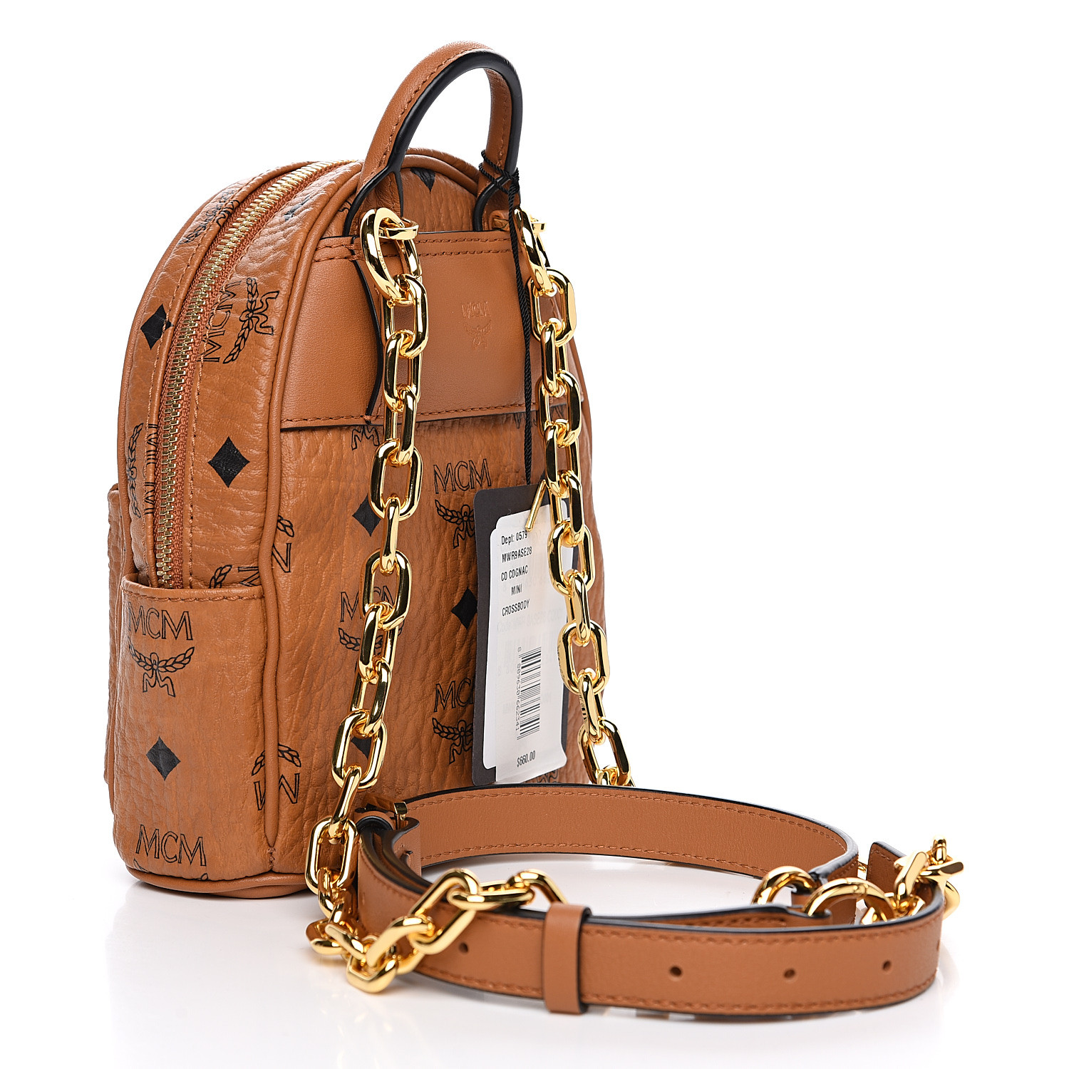 MCM Visetos Mini Backpack Crossbody Bag Cognac 551496 | FASHIONPHILE
