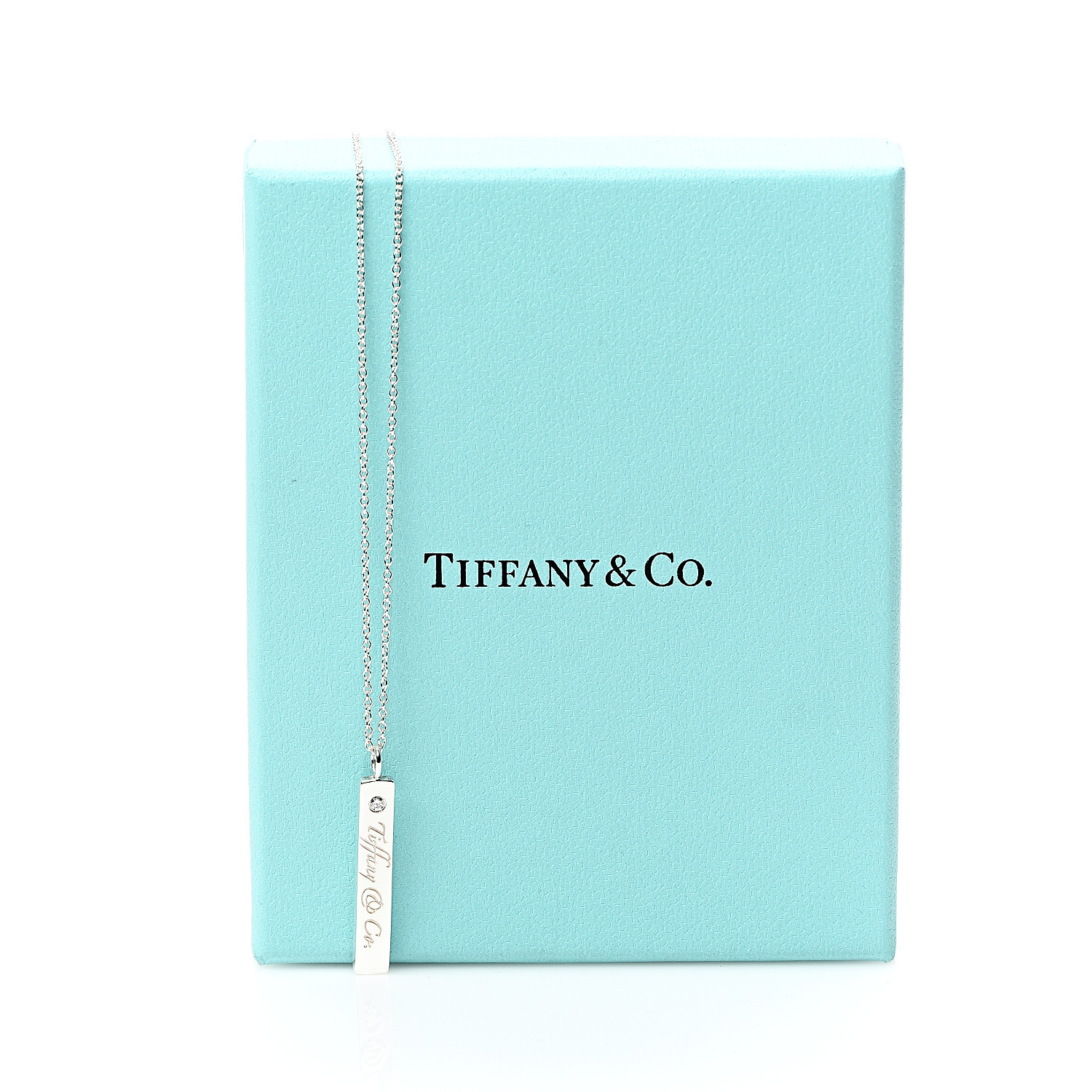 TIFFANY Sterling Silver Diamond Notes Bar Pendant Necklace 564113 ...