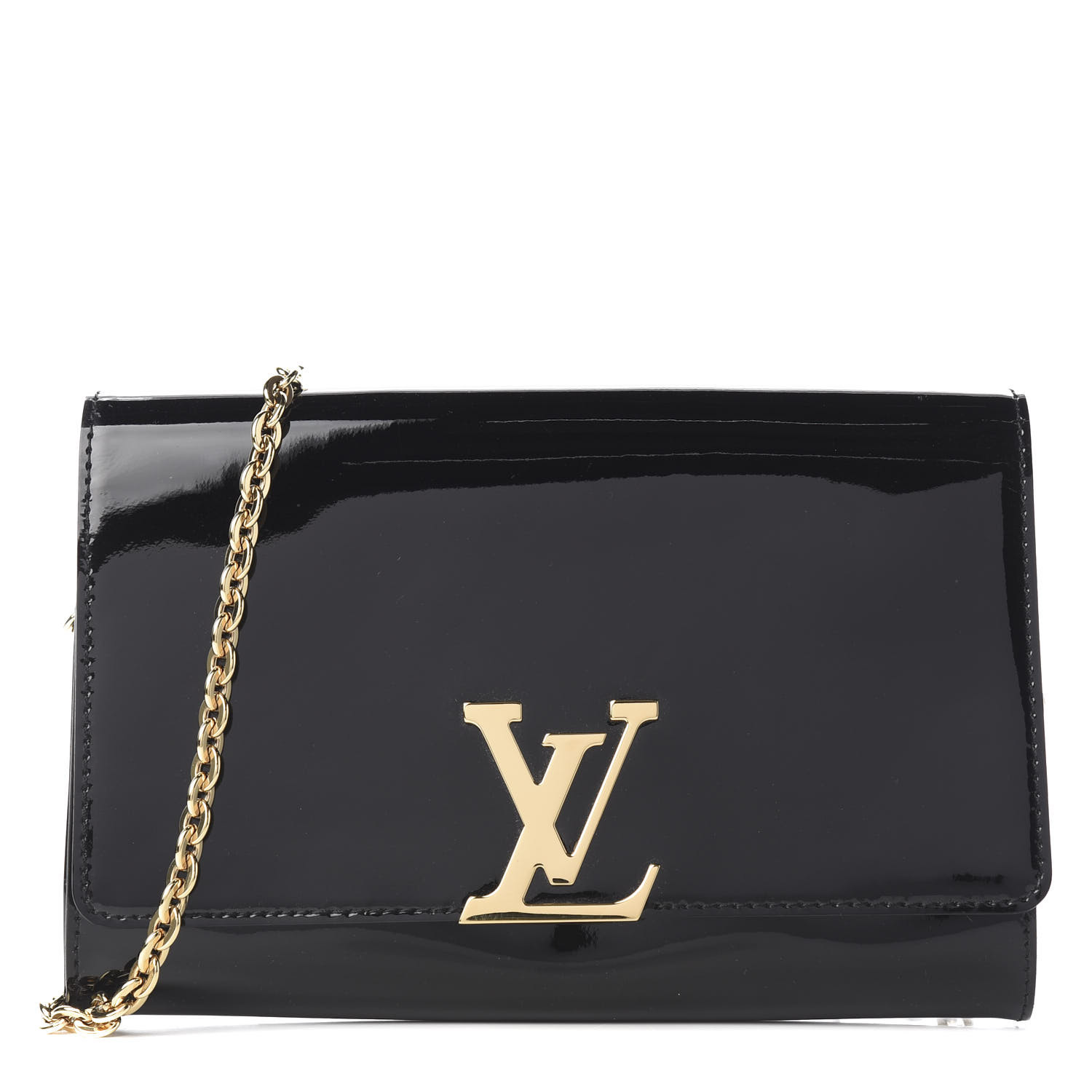 LOUIS VUITTON Vernis Louise GM Chain Clutch Black 573605