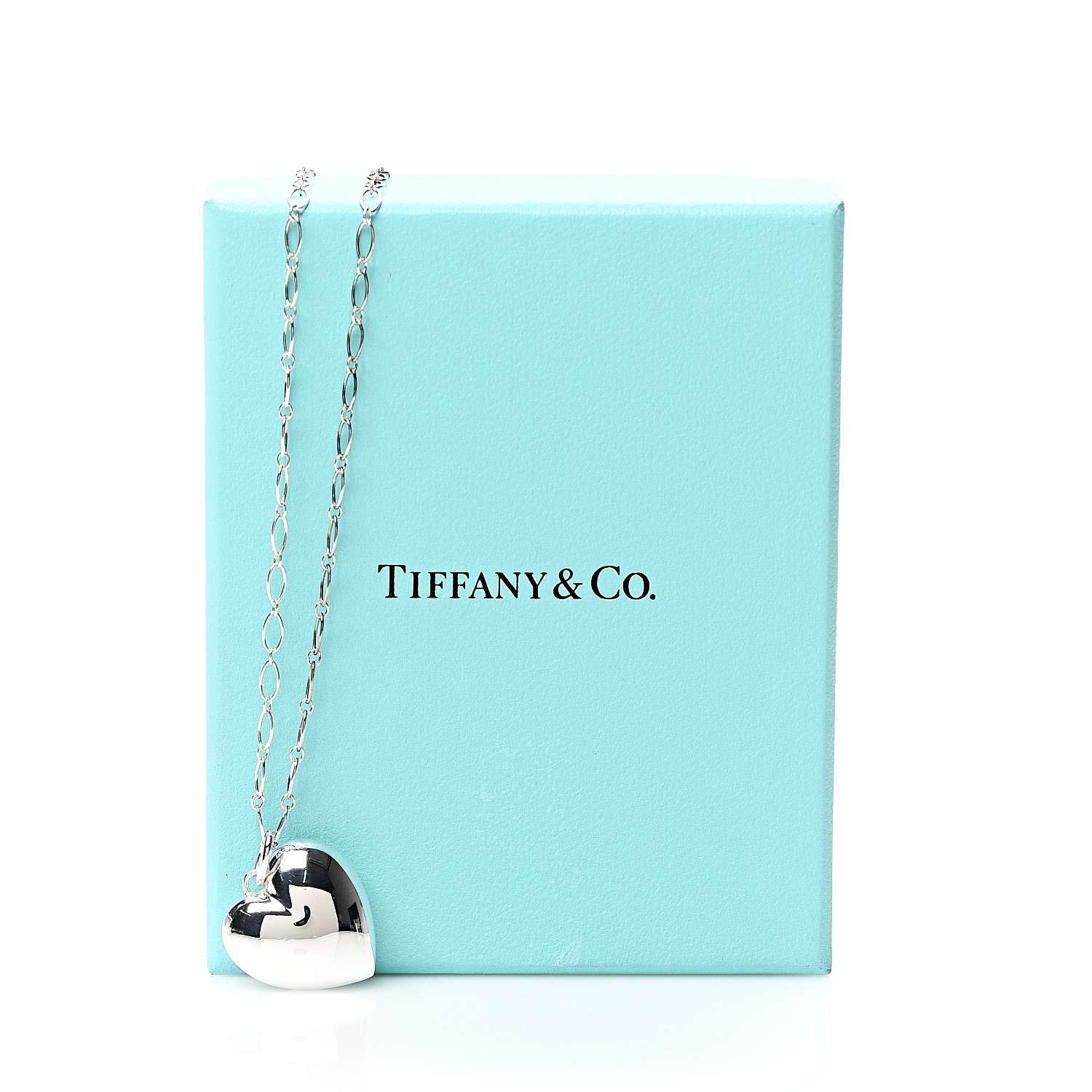 TIFFANY Sterling Silver Puffed Heart Pendant Link Necklace 562680 ...