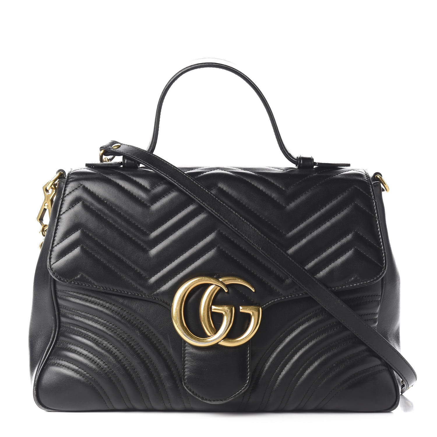 GUCCI Calfskin Matelasse Medium GG Marmont Top Handle Bag Black 573782