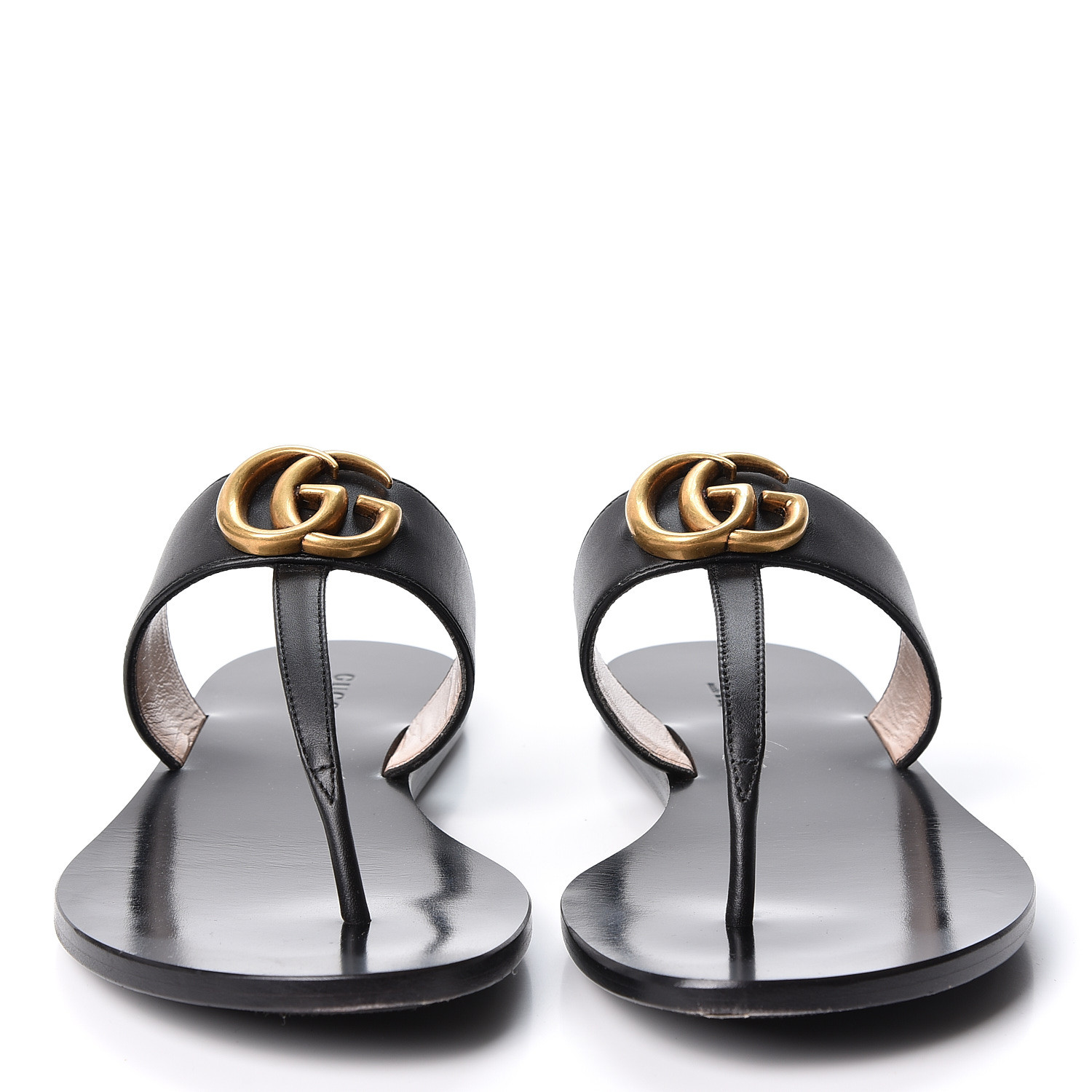 GUCCI Calfskin Double G Thong Sandals 36 Black 563705