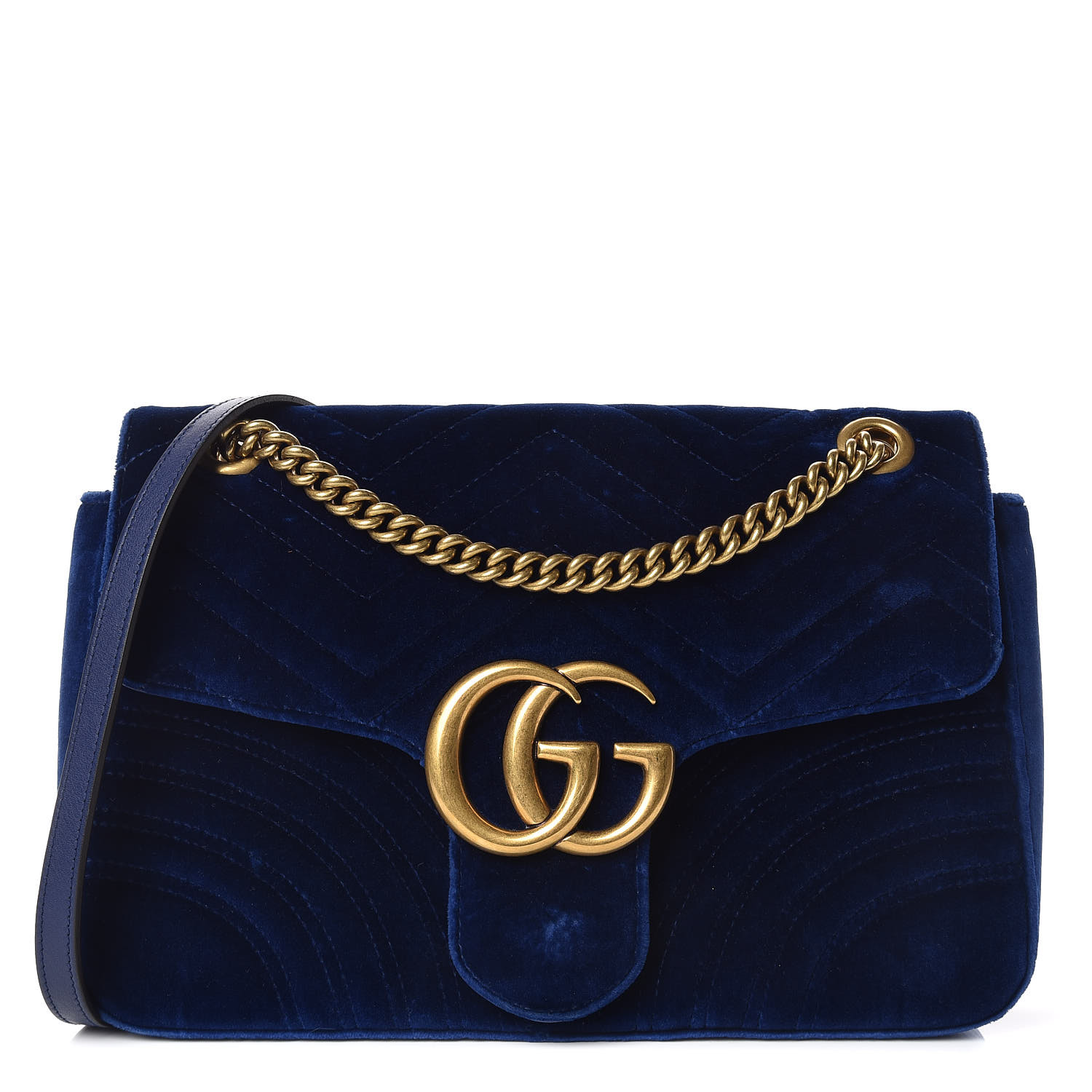 GUCCI Velvet Matelasse Medium GG Marmont Shoulder Bag Cobalt Blue 425096