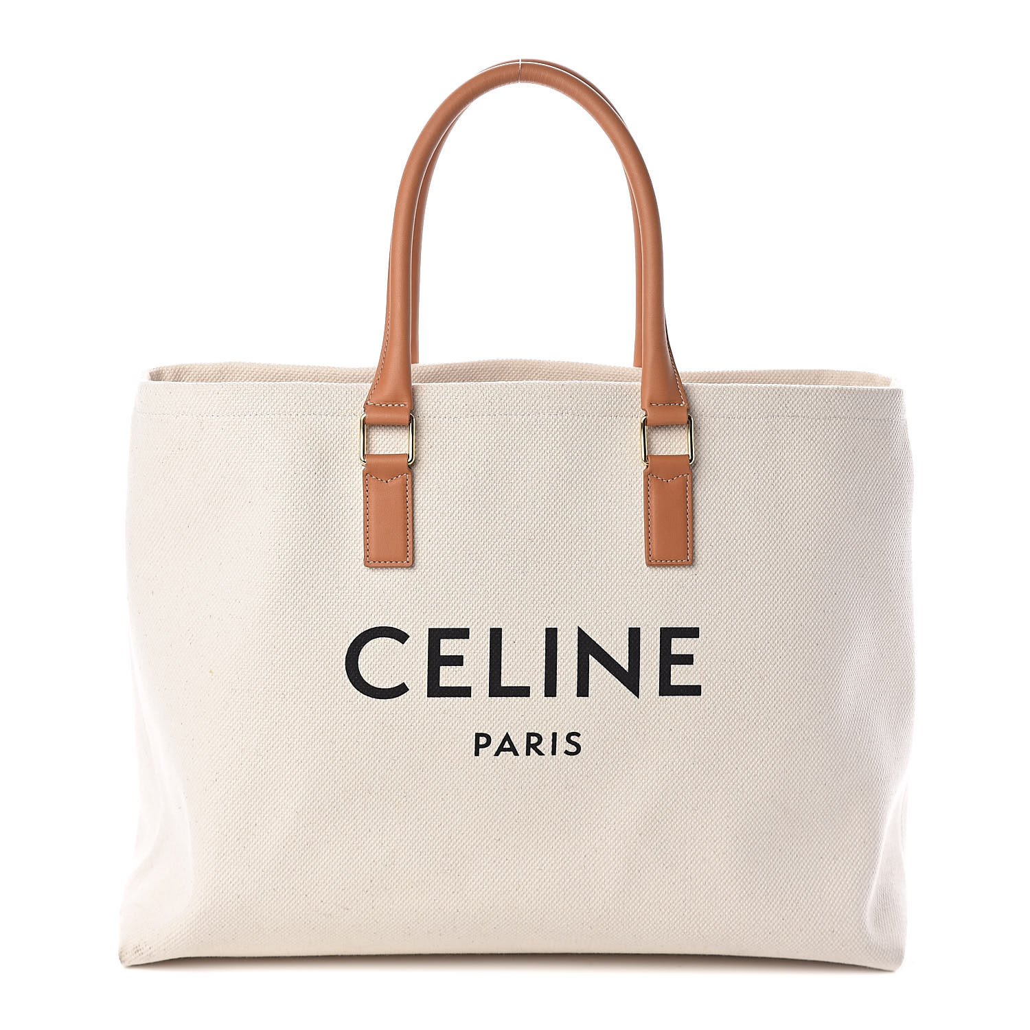 CELINE Canvas Calfskin Horizontal Cabas Tote Natural Tan 509800