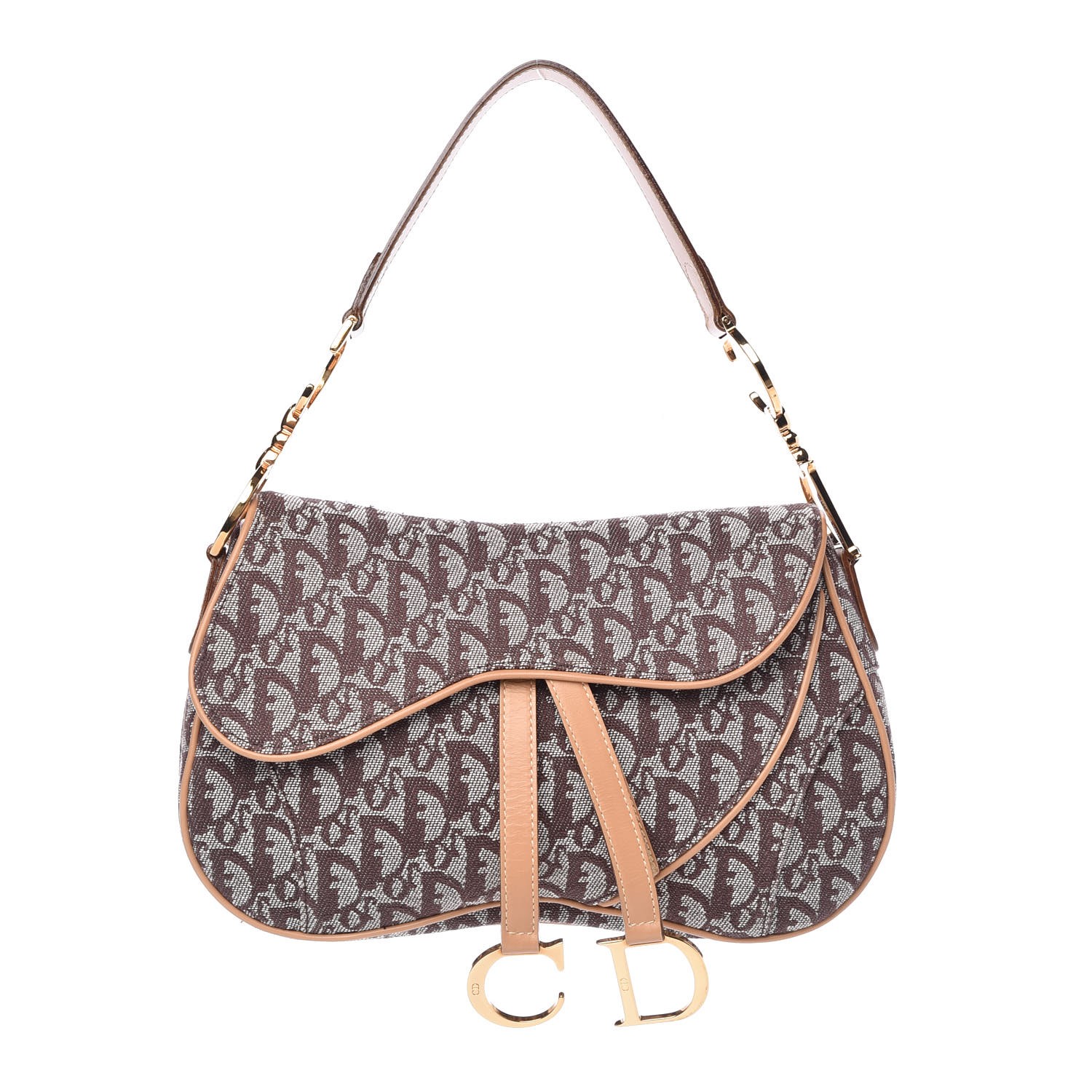 CHRISTIAN DIOR Monogram Double Saddle Bag Brown 326917