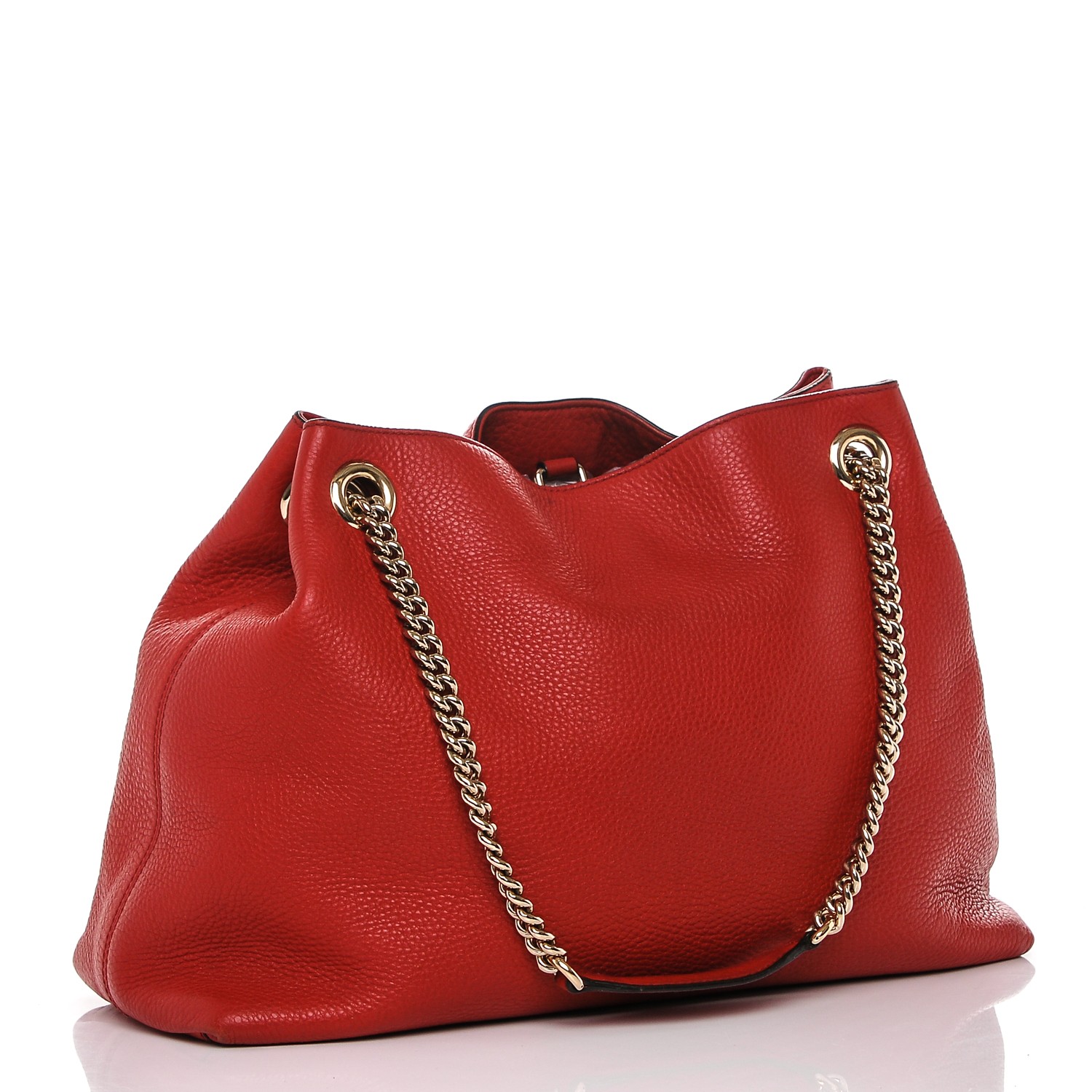 GUCCI Pebbled Calfskin Medium Soho Chain Shoulder Bag Tabasco Red 184117