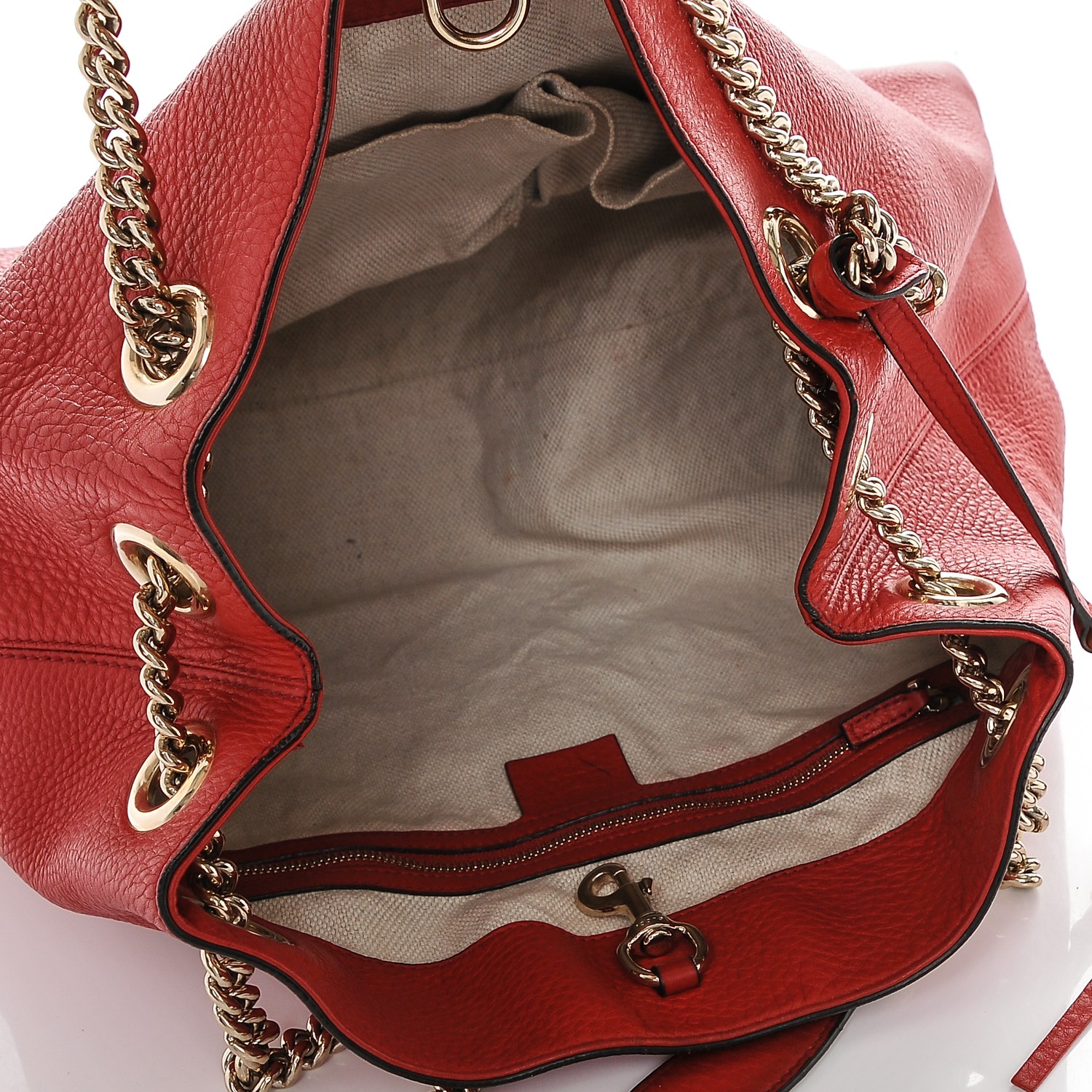 GUCCI Pebbled Calfskin Medium Soho Chain Shoulder Bag Tabasco Red 184117