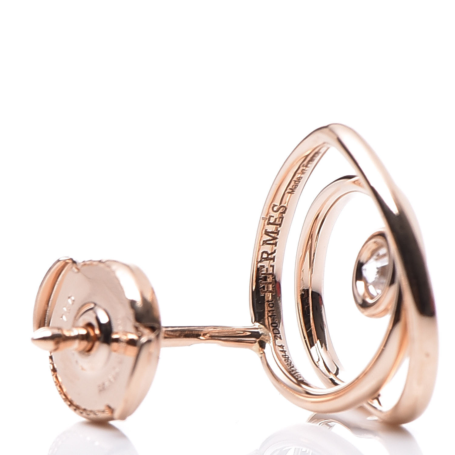 HERMES 18K Rose Gold Diamond TPM Vertige Coeur Earrings 374897