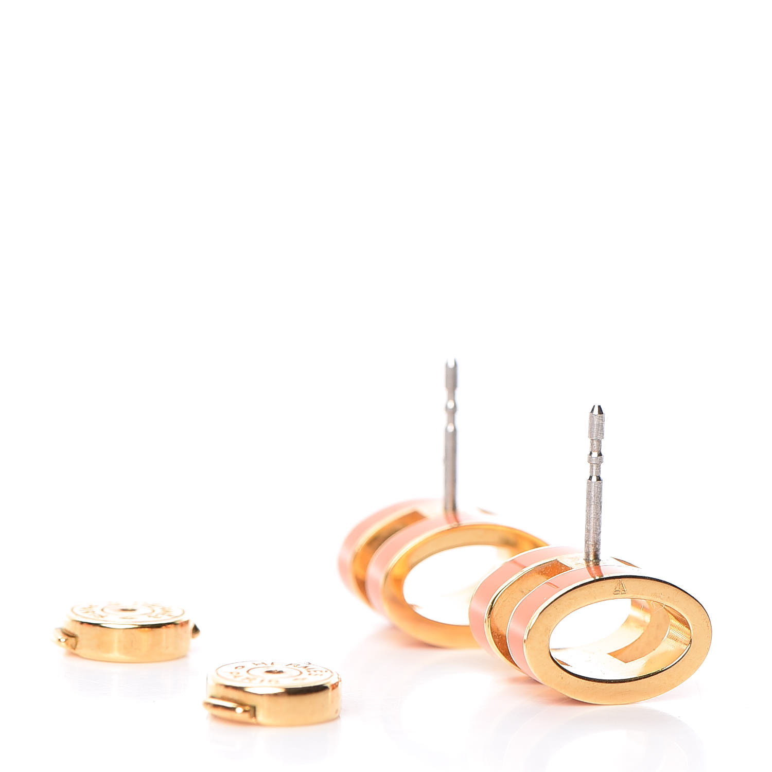 HERMES Gold Lacquered Pop H Earrings Orange 442164