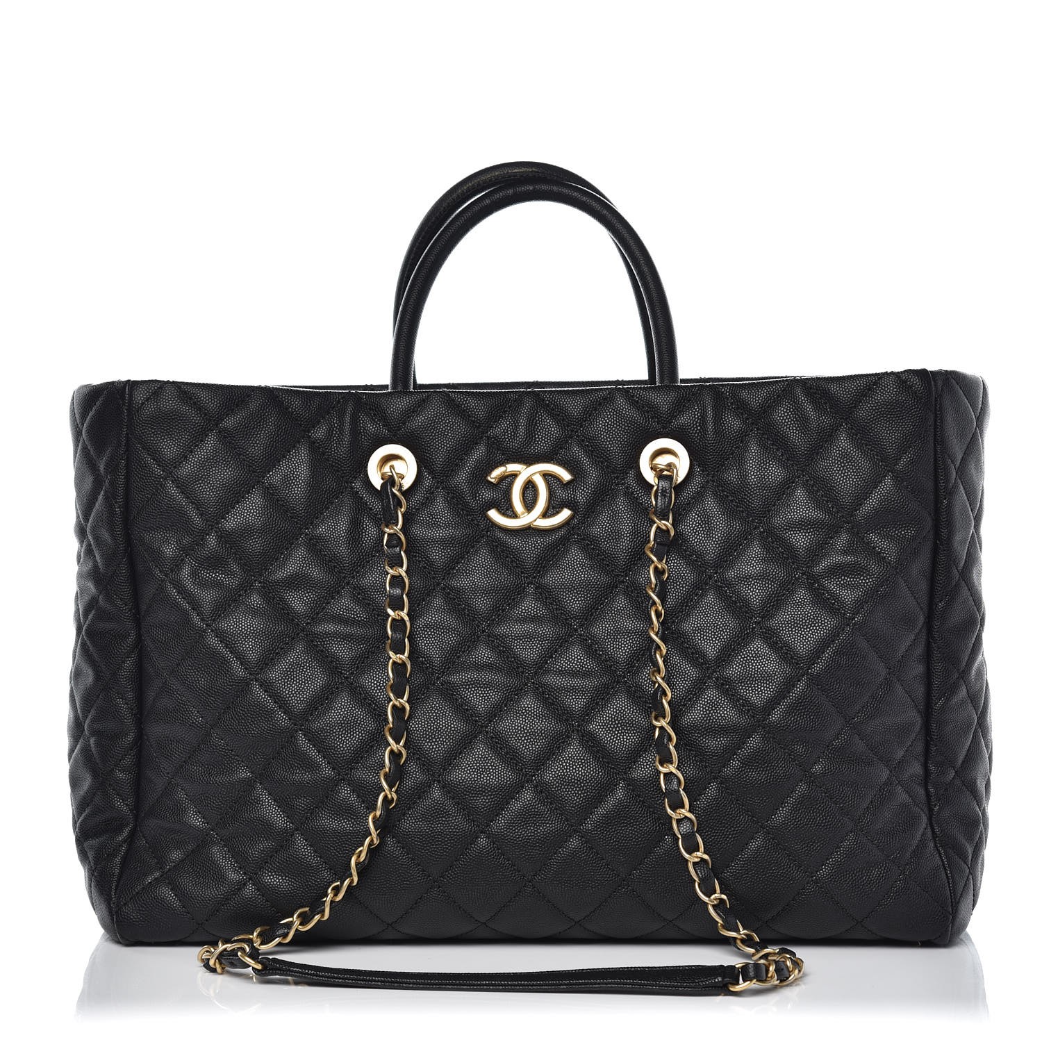 CHANEL Caviar Quilted Large Coco Handle Shopping Tote Black 342352