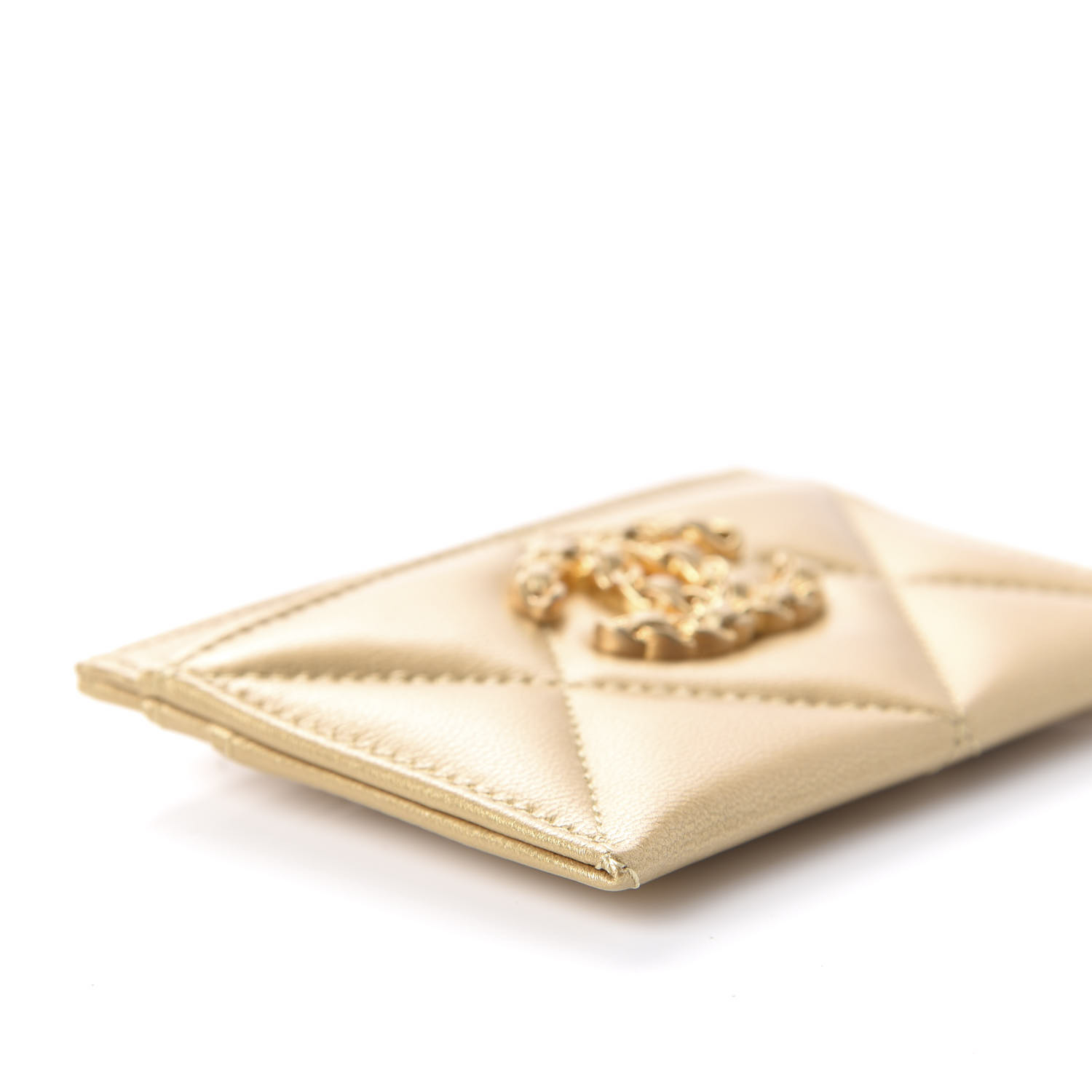 CHANEL Metallic Goatskin Quilted Chanel 19 Card Holder Gold 618014 CHANEL Metallic Goatskin Quilted Chanel 19 Card Holder Gold 618014