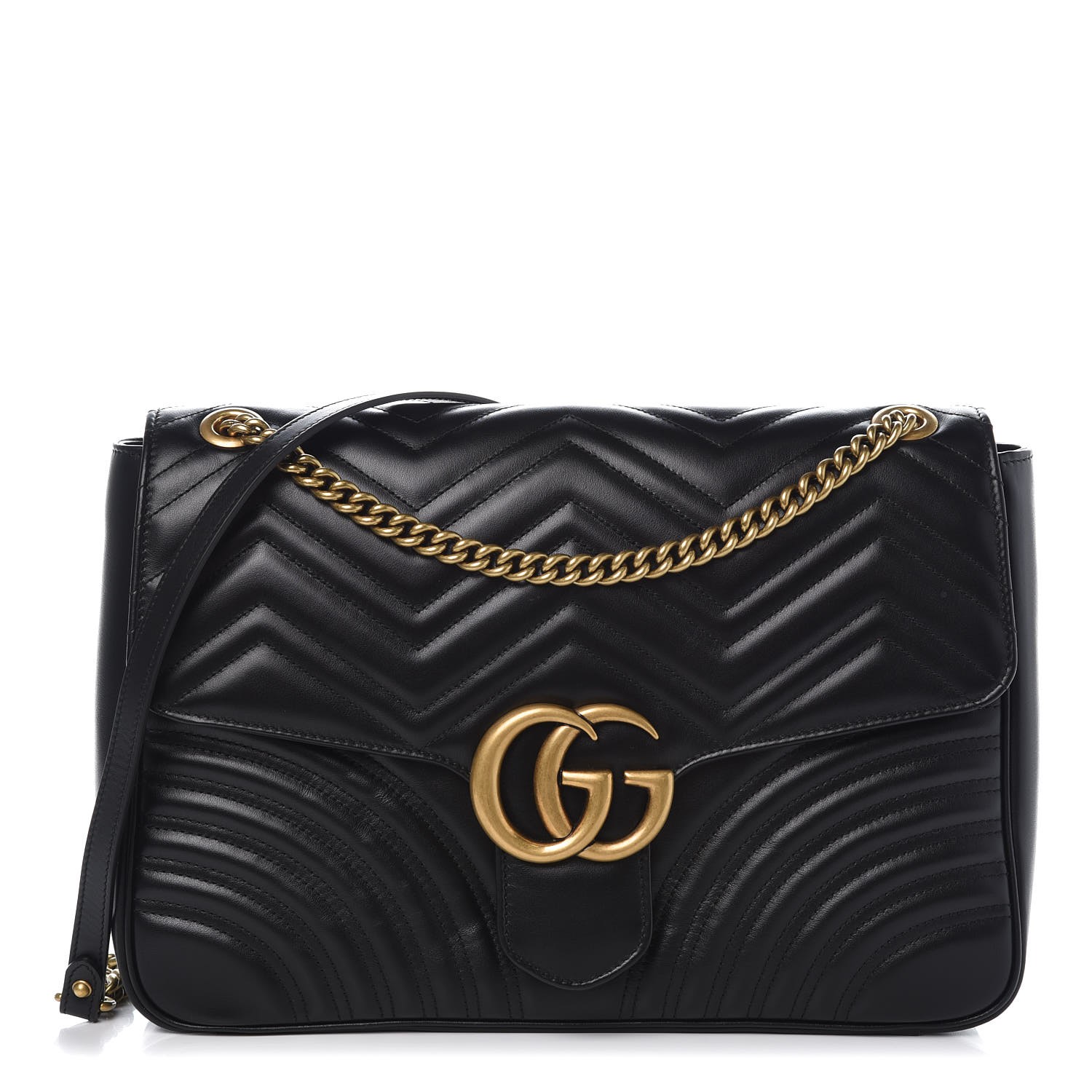 GUCCI Calfskin Matelasse Large GG Marmont Shoulder Bag Black 328771