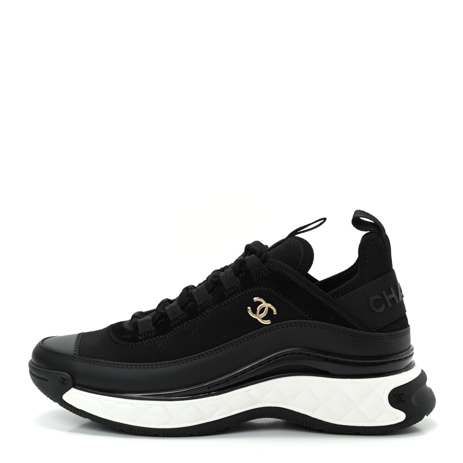 chanel cc velvet calfskin mixed fibers black gold chunky sneaker
