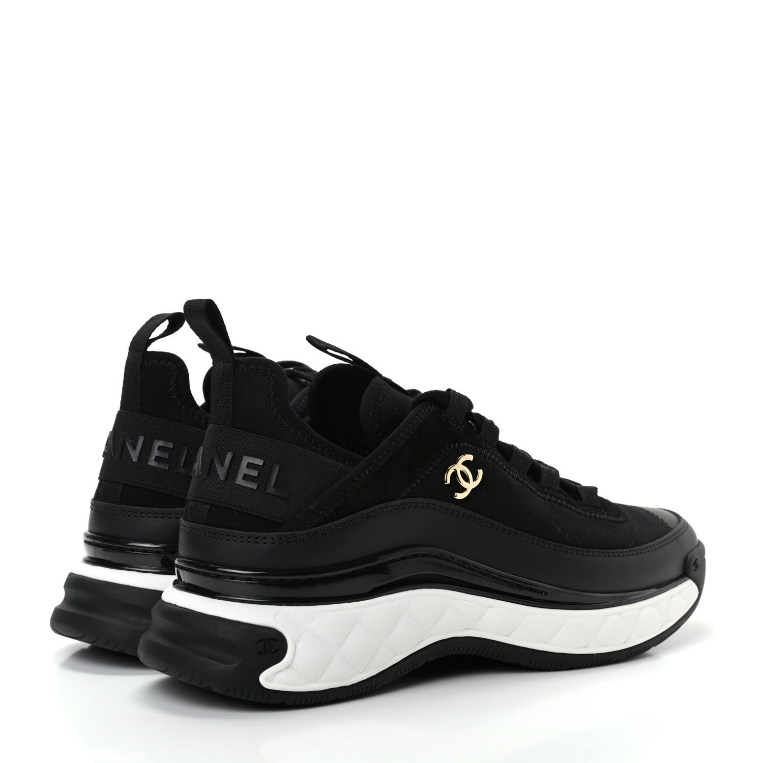 chanel cc velvet calfskin mixed fibers black gold chunky sneaker