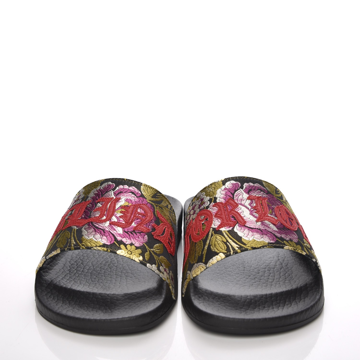 GUCCI Floral Jacquard Slide Sandals 36 Black Multicolor 211051