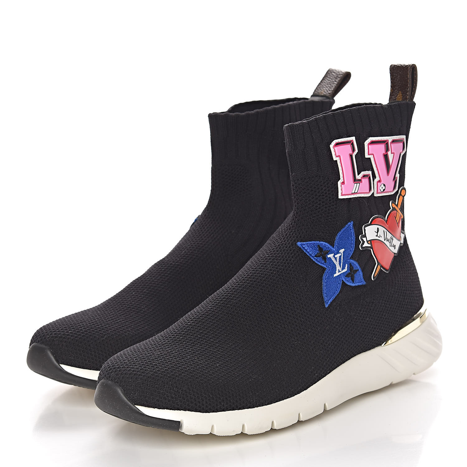 louis vuitton socks for women LOUIS VUITTON Stretch Fabric Womens LV Black Heart Sock Sneaker 36.5 Black 481520