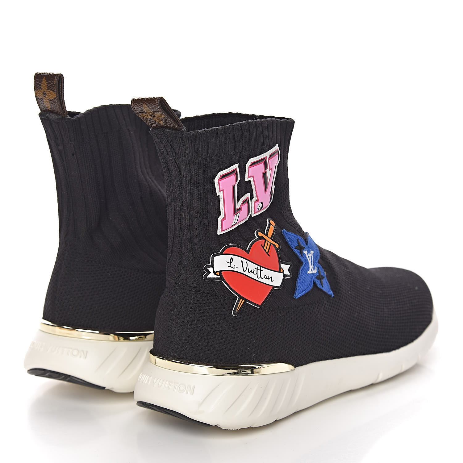 louis vuitton socks for women LOUIS VUITTON Stretch Fabric Womens LV Black Heart Sock Sneaker 36.5 Black 481520