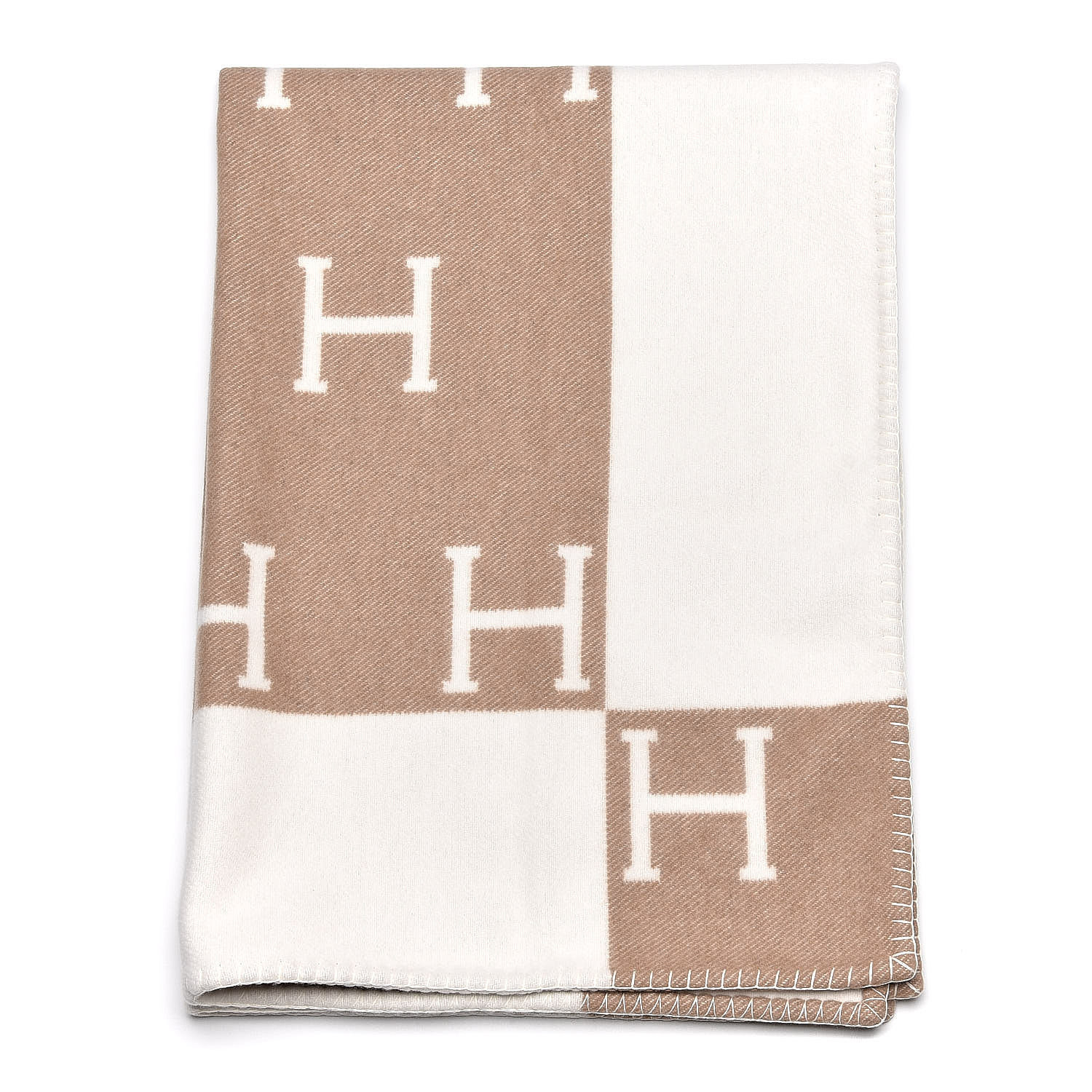 HERMES Wool Cashmere Avalon Baby Blanket Noisette Moyen White 482169 FASHIONPHILE