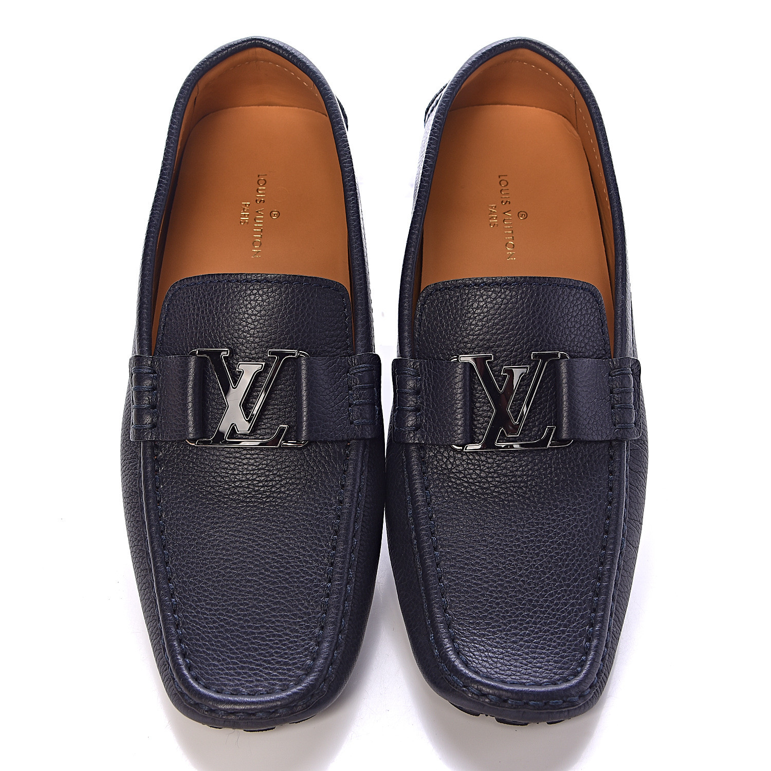 LOUIS VUITTON Calfskin Mens Monte Carlo Car Shoe Moccasin Loafers 8 Blue 482398