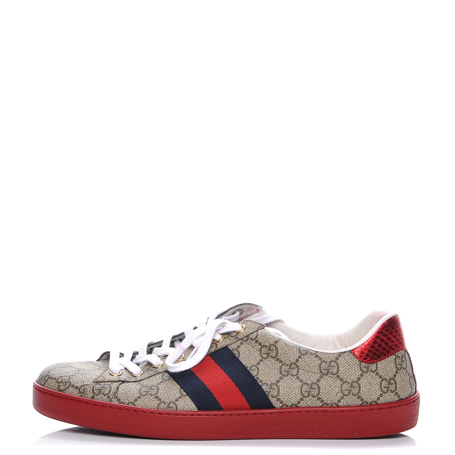 GUCCI Mens Monogram New Ace GG Supreme Low-Top Sneaker 9.5 Beige Red 207815