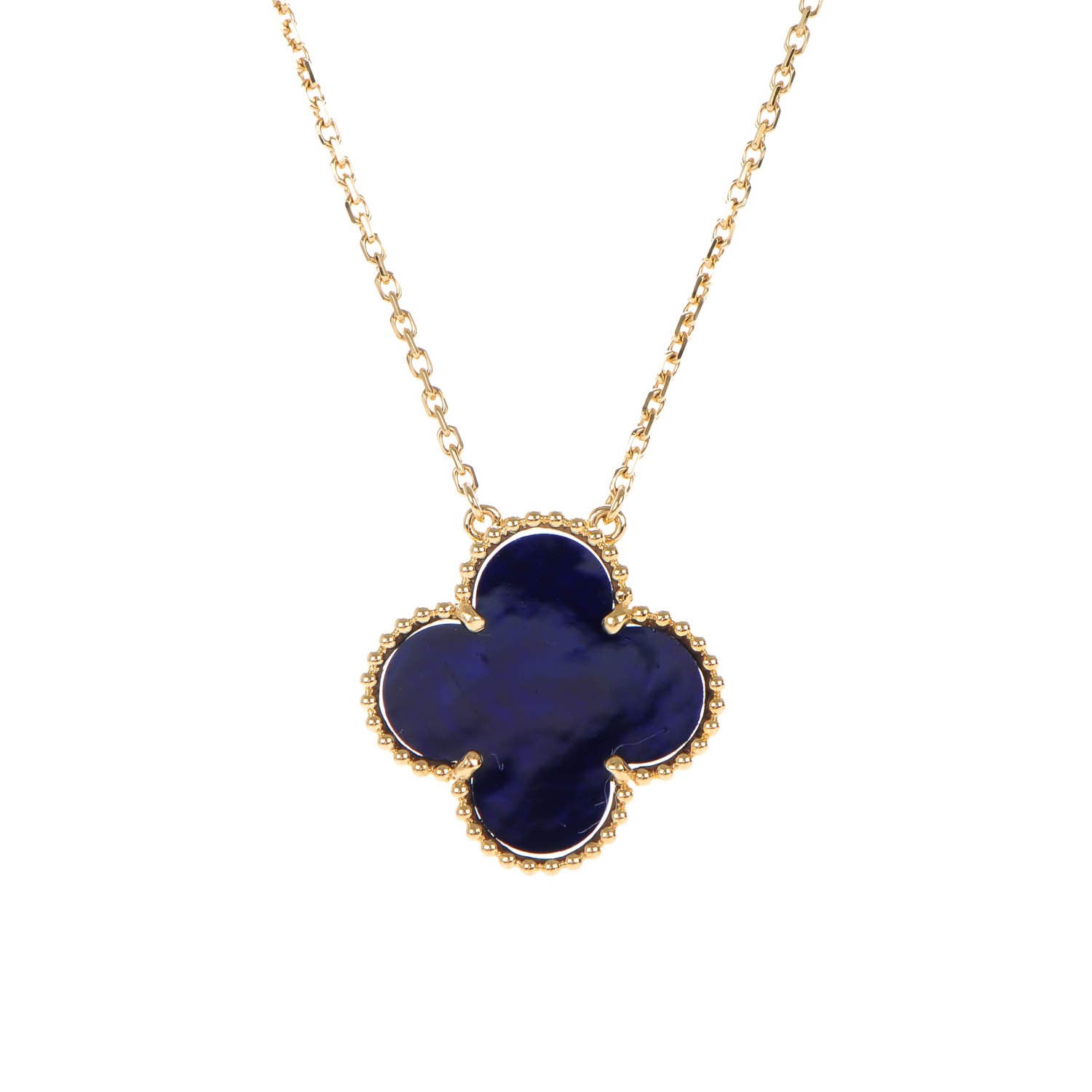 VAN CLEEF & ARPELS 18K Yellow Gold Sevres Porcelain Alhambra Pendant