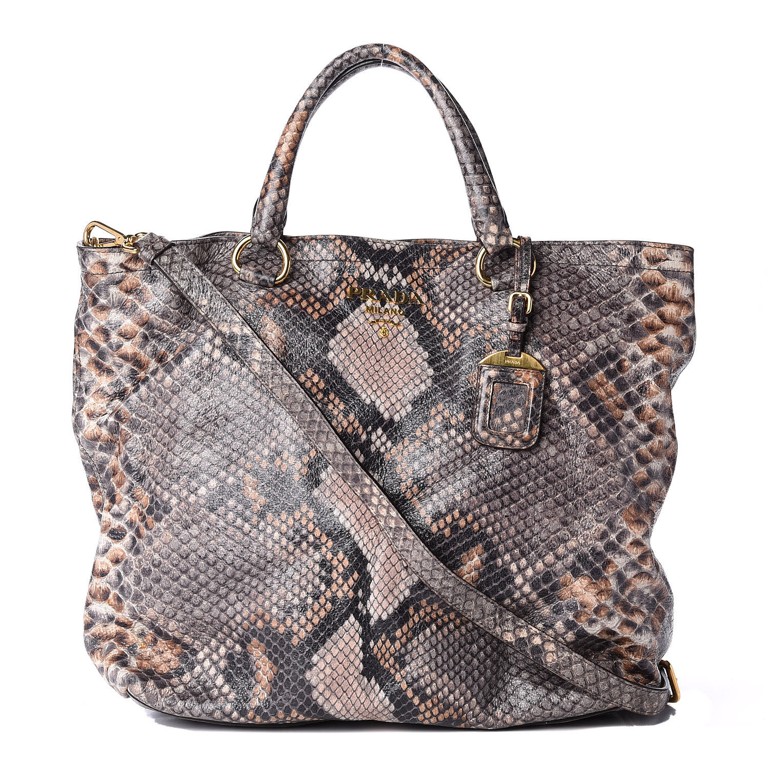 PRADA Cervo Lux Snakeskin Print Shopping Bag Naturale 545761