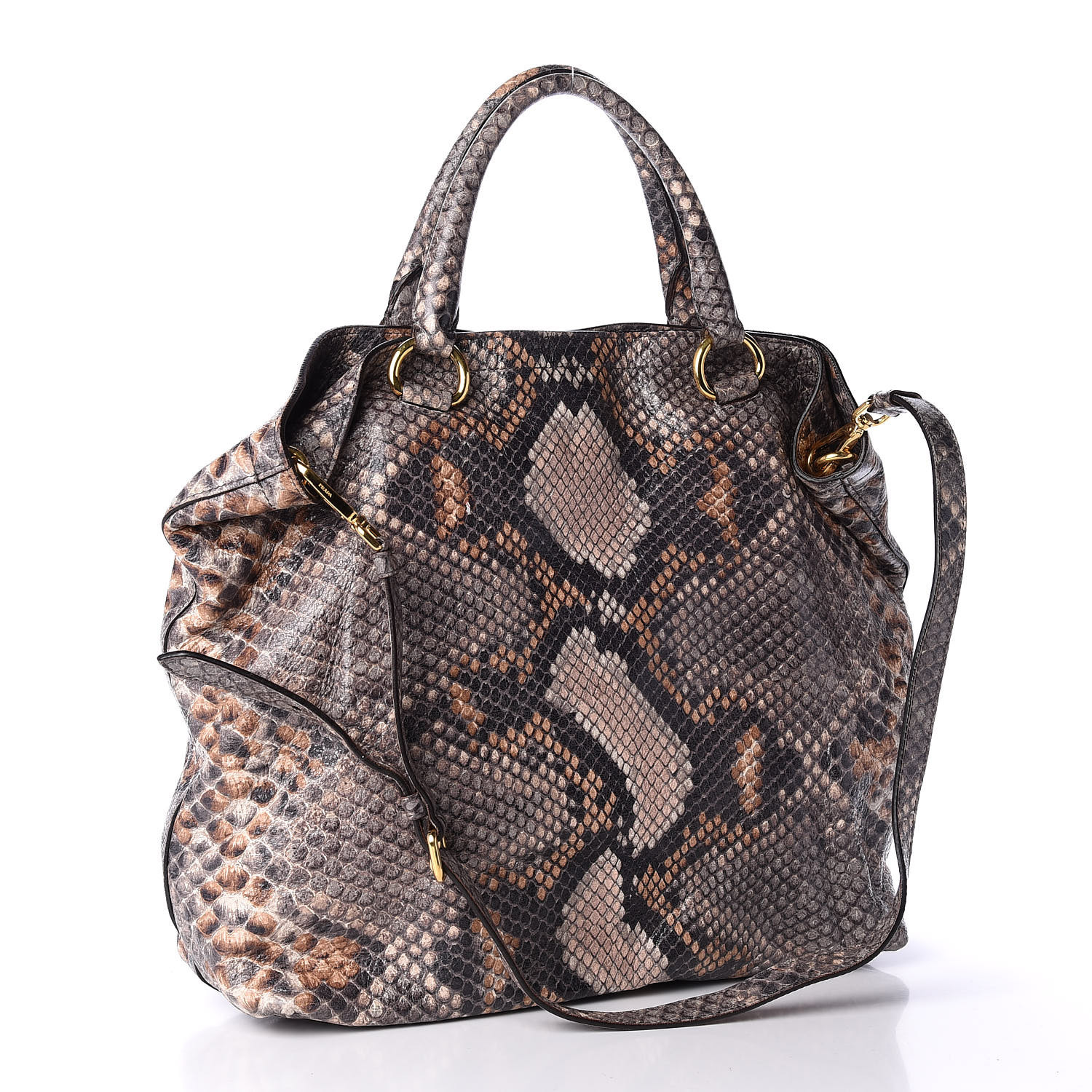 PRADA Cervo Lux Snakeskin Print Shopping Bag Naturale 545761