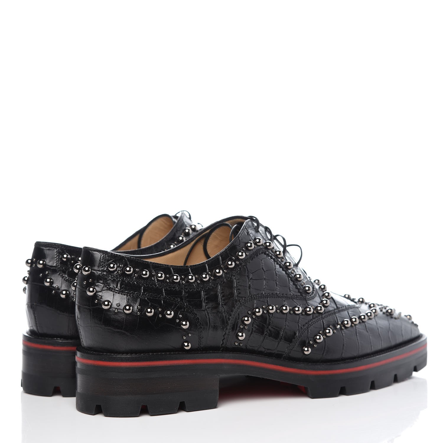 Goneryl chokerende tjenestemænd CHRISTIAN LOUBOUTIN Croc Calfskin Embossed Womens Studded Crapadonna  Oxfords 38 Black 320846 | FASHIONPHILE