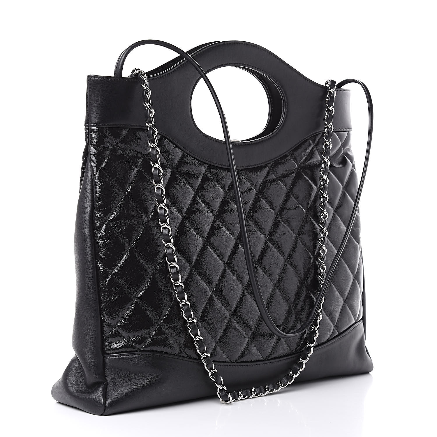 CHANEL Aged Calfskin Quilted Large 31 Shopping Bag Black 504145