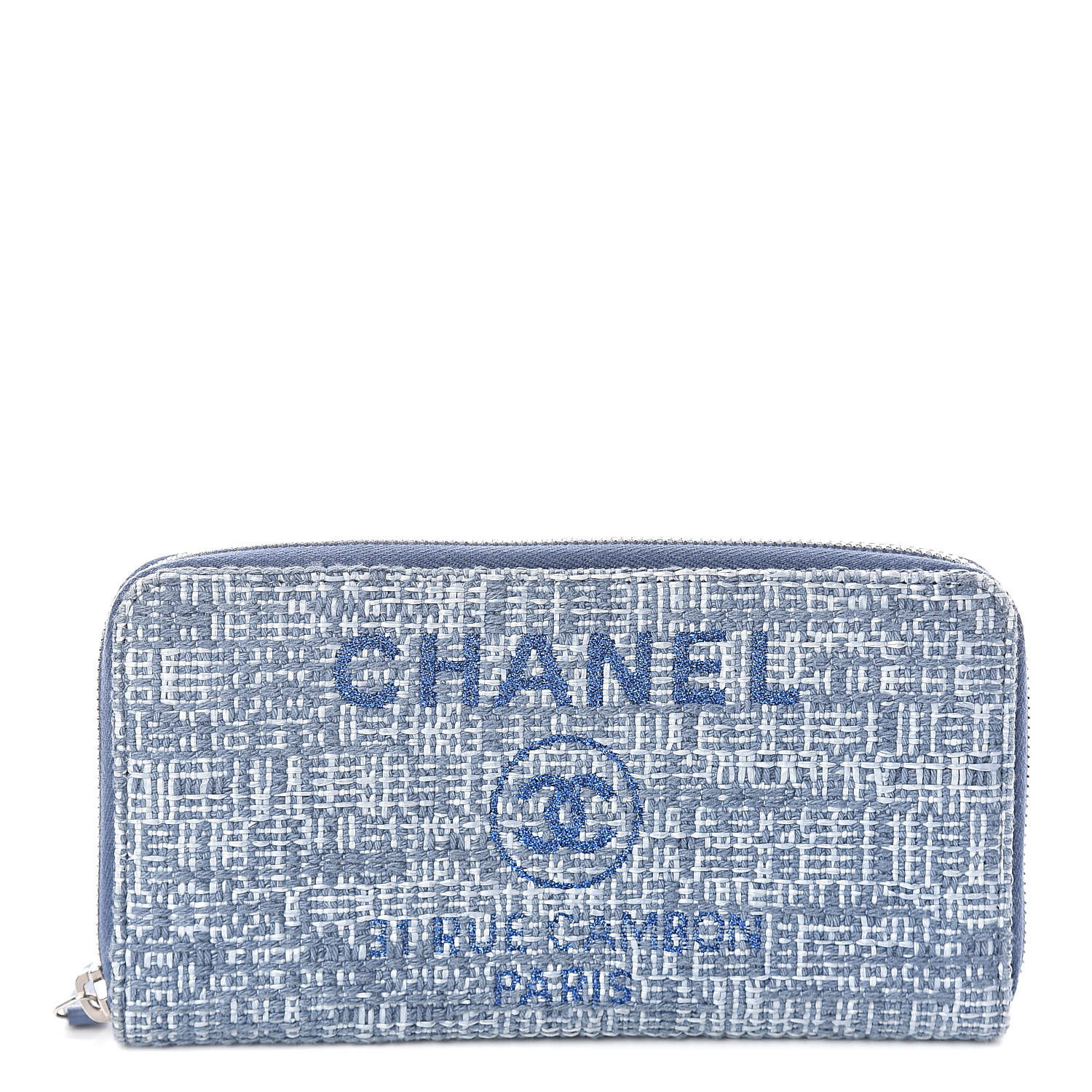 CHANEL Canvas Deauville Large Zip Around Wallet Blue 505943