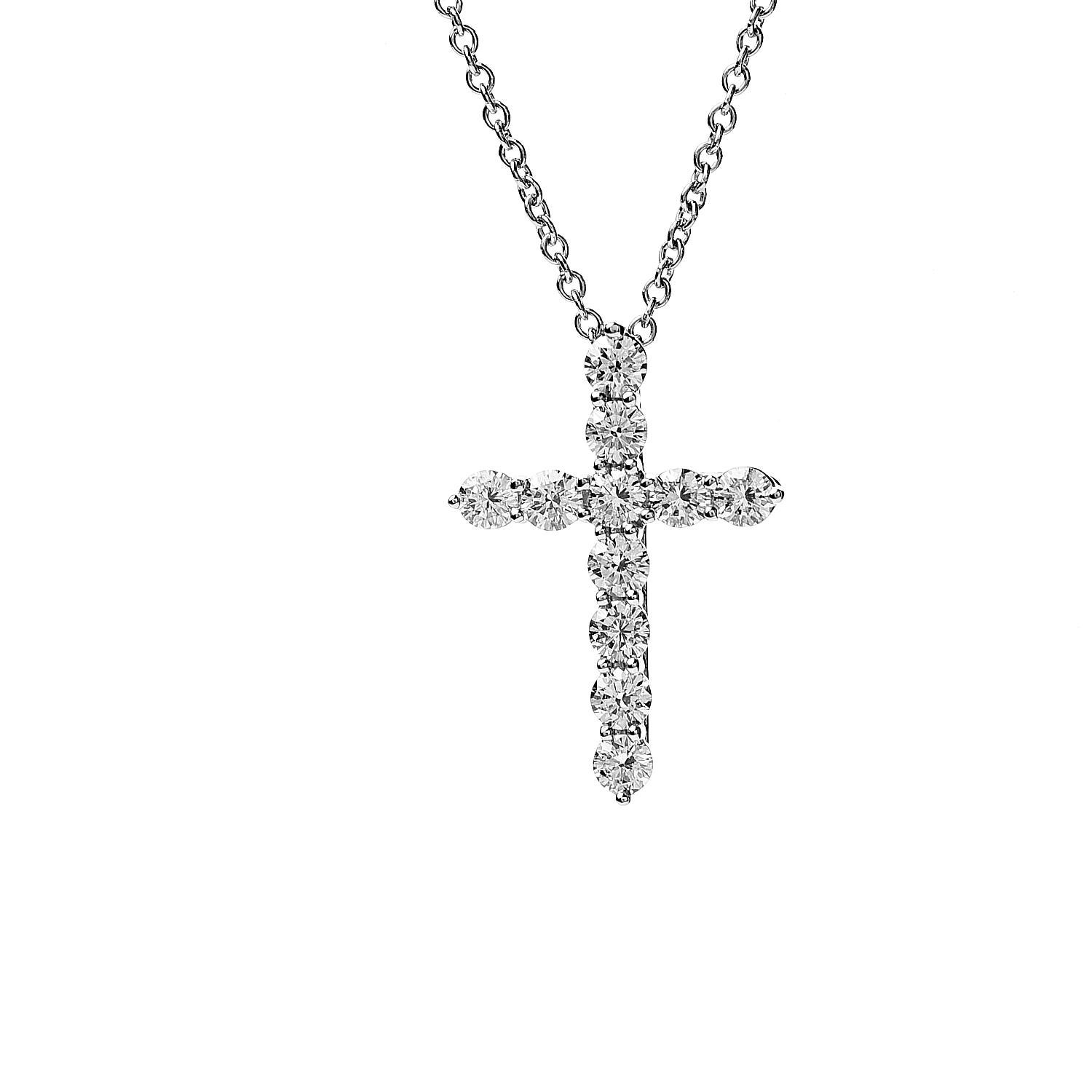 TIFFANY Platinum Diamond Small Cross Pendant Necklace 469944 | FASHIONPHILE