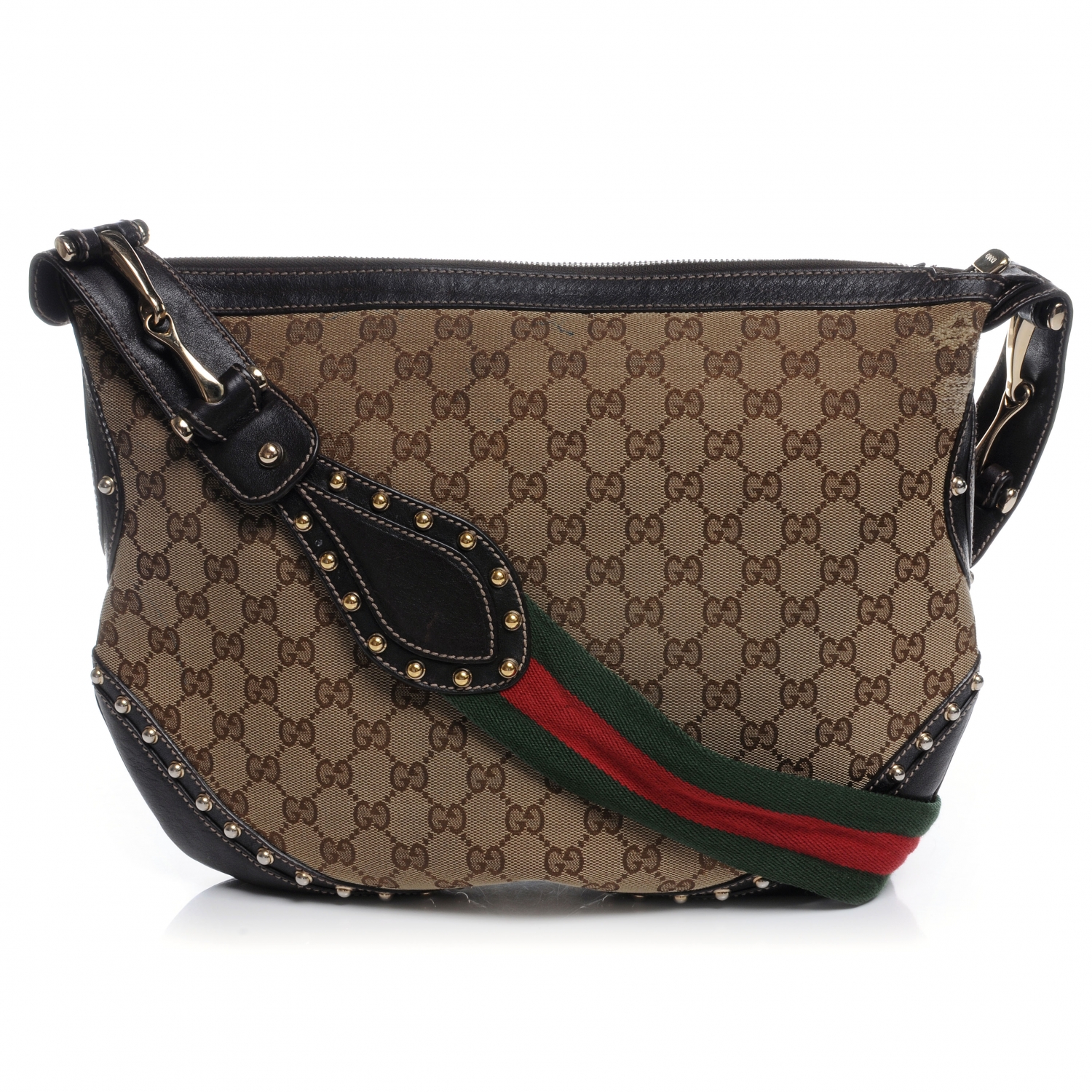 GUCCI Monogram Pelham Studded Shoulder Bag Ebony 47826