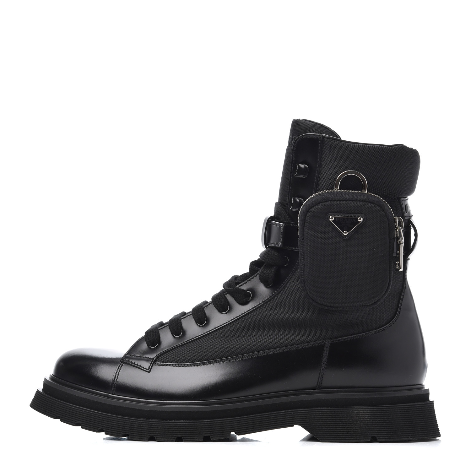 PRADA Calfskin Nylon Combat Boots 9.5 Black 781414 | FASHIONPHILE