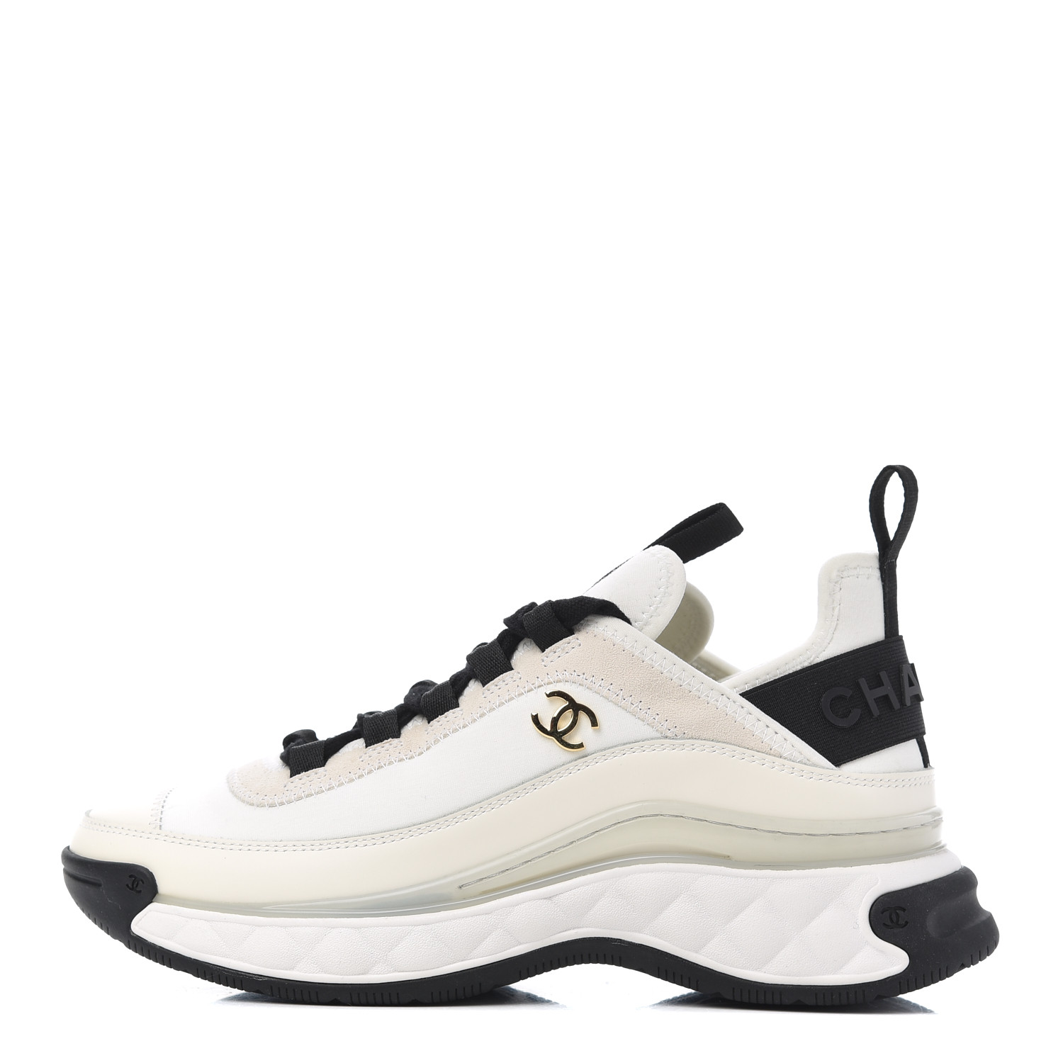 chanel cc velvet calfskin mixed fibers black gold chunky sneaker