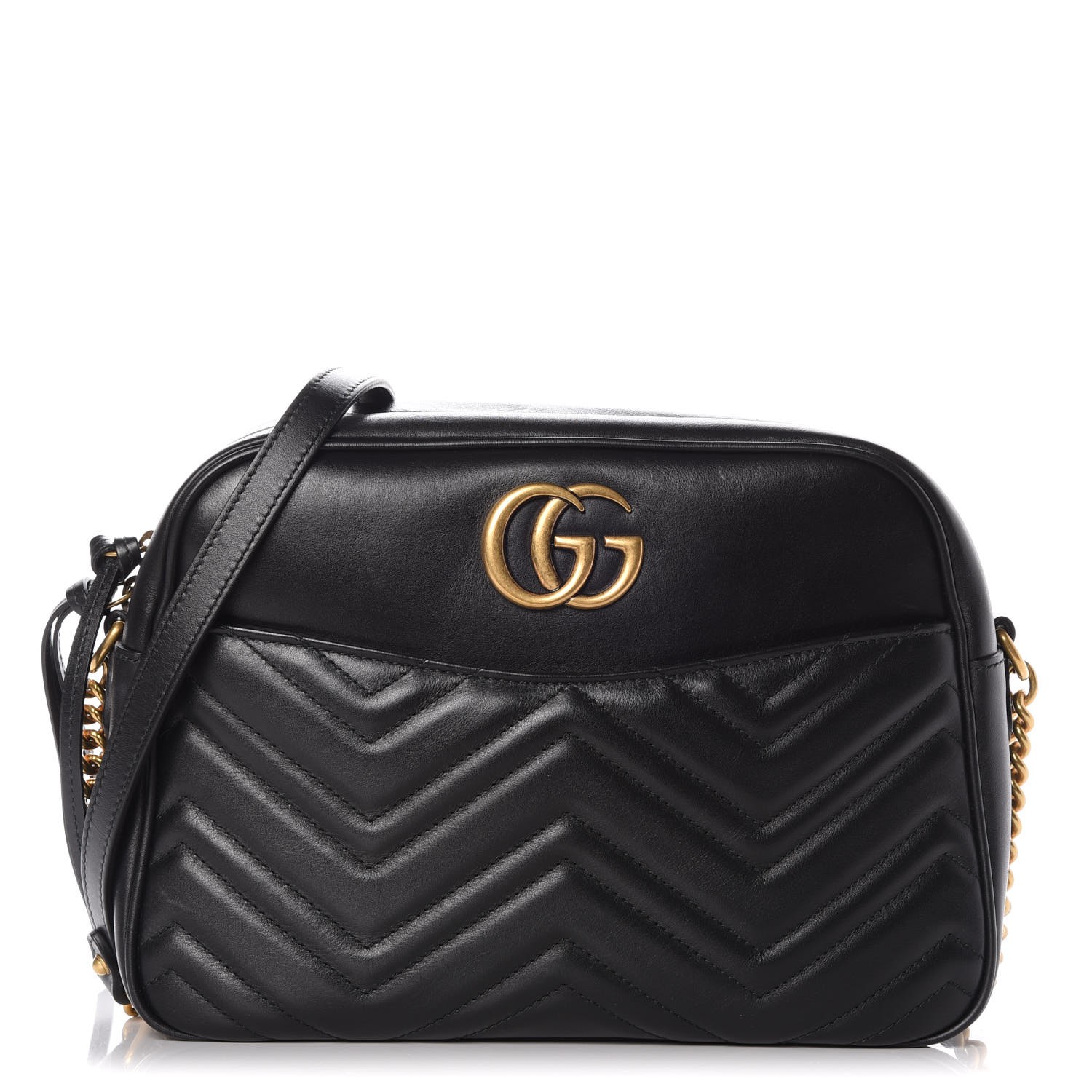 GUCCI Calfskin Matelasse Medium GG Marmont Shoulder Bag Black 272272