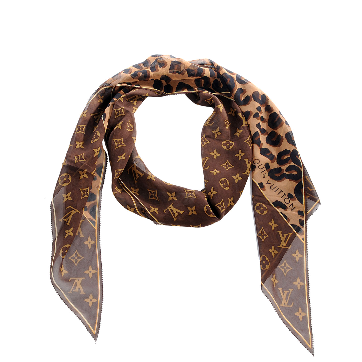 LOUIS VUITTON Leopard Monogram Silk Scarf 59098
