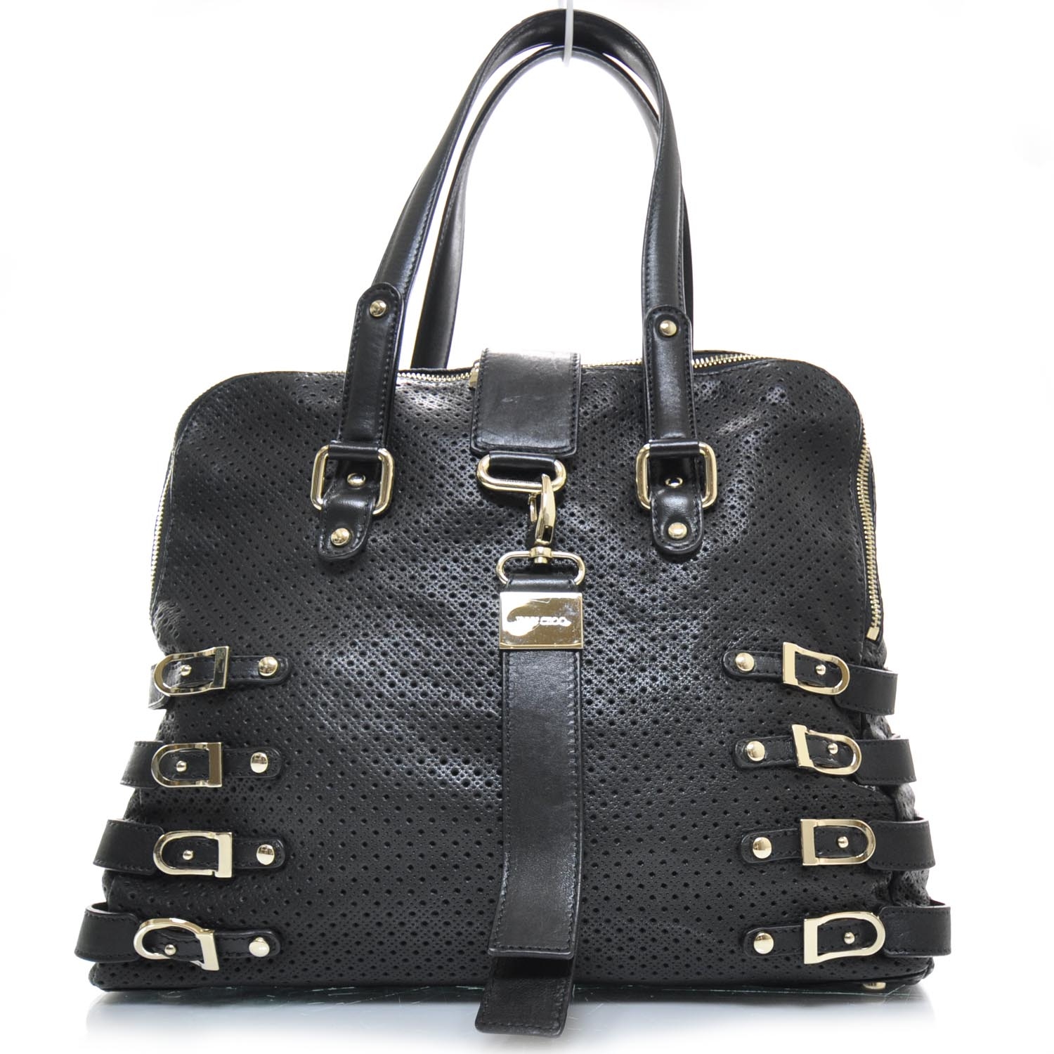 JIMMY CHOO Leather Perforated Blythe Tote Black 22799