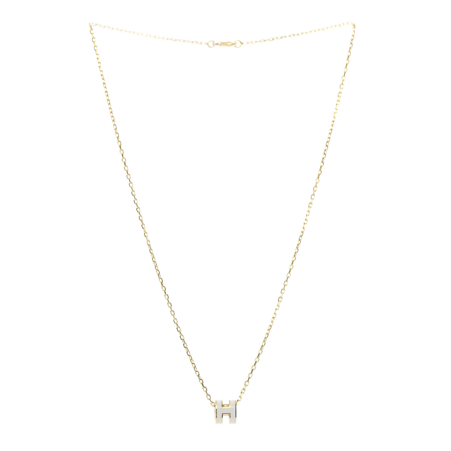HERMES Lacquered Gold Mini Pop H Pendant Necklace White 679456 ...