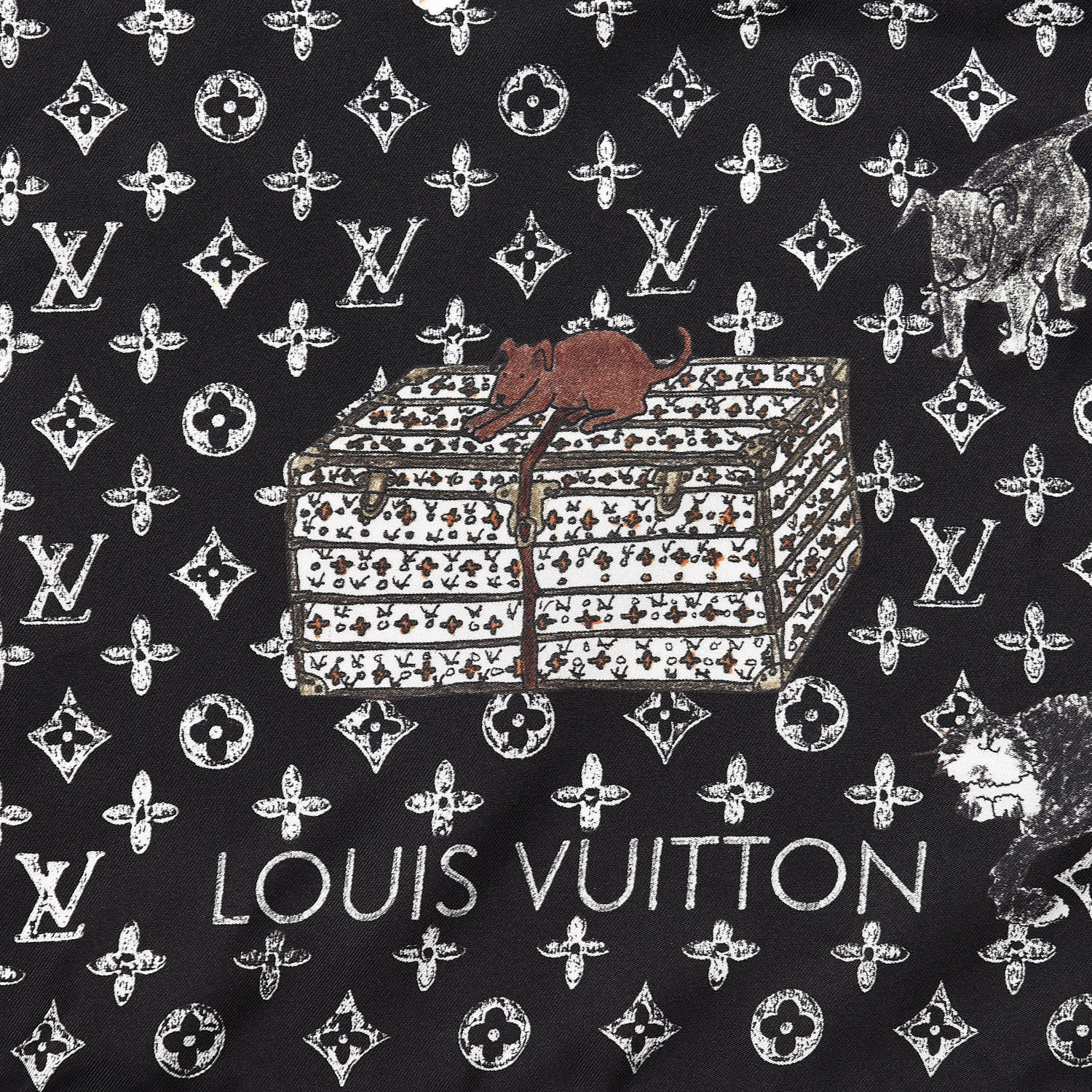 LOUIS VUITTON Silk Transformed Monogram Grace Coddington Catogram Classic Square Scarf Black 414290
