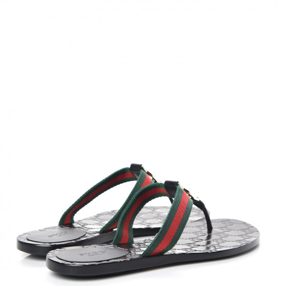 gucci web & leather thong sandals