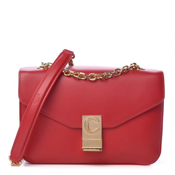 CELINE Shiny Calfskin Medium C Bag Red 462779