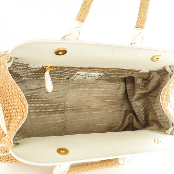 prada straw bag white