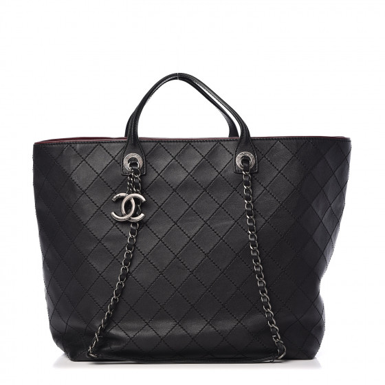 CHANEL Calfskin Stitched Large Shopping Tote Black 508871