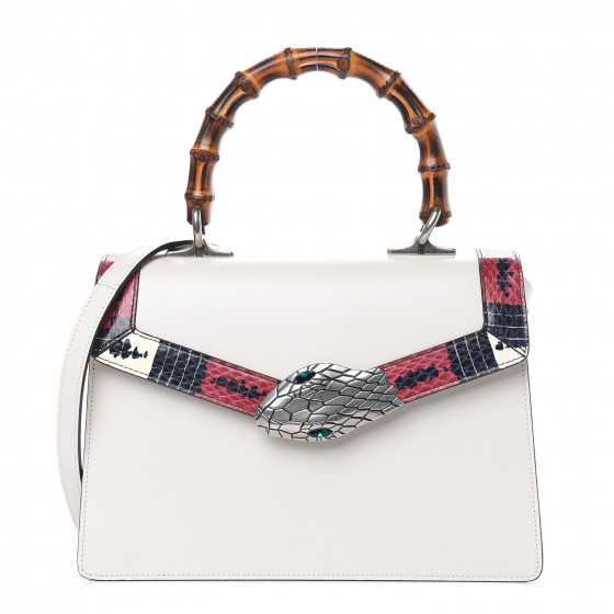 GUCCI Calfskin Snakeskin Small Lilith Top Handle Bag White 492451 ...