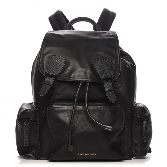 BURBERRY Weatherproof Leather Large Rucksack Backpack Black 208159