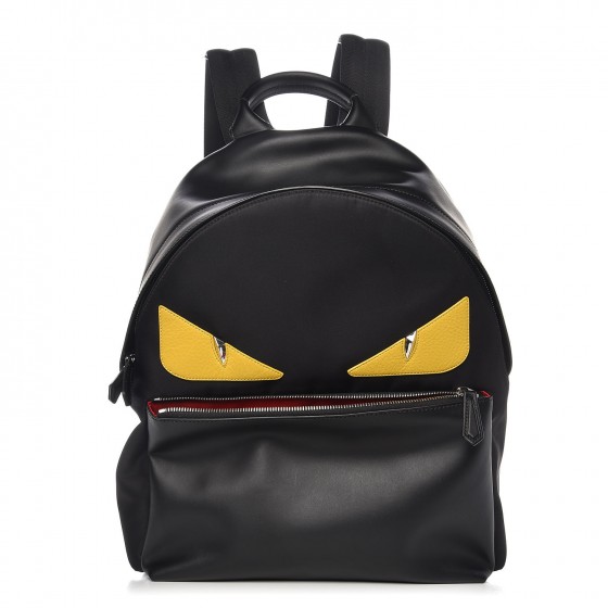 FENDI Nylon Calfskin Monster Backpack Black 277014