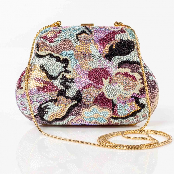 JUDITH LEIBER Crystal Floral Minaudiere Clutch Multicolor 30577
